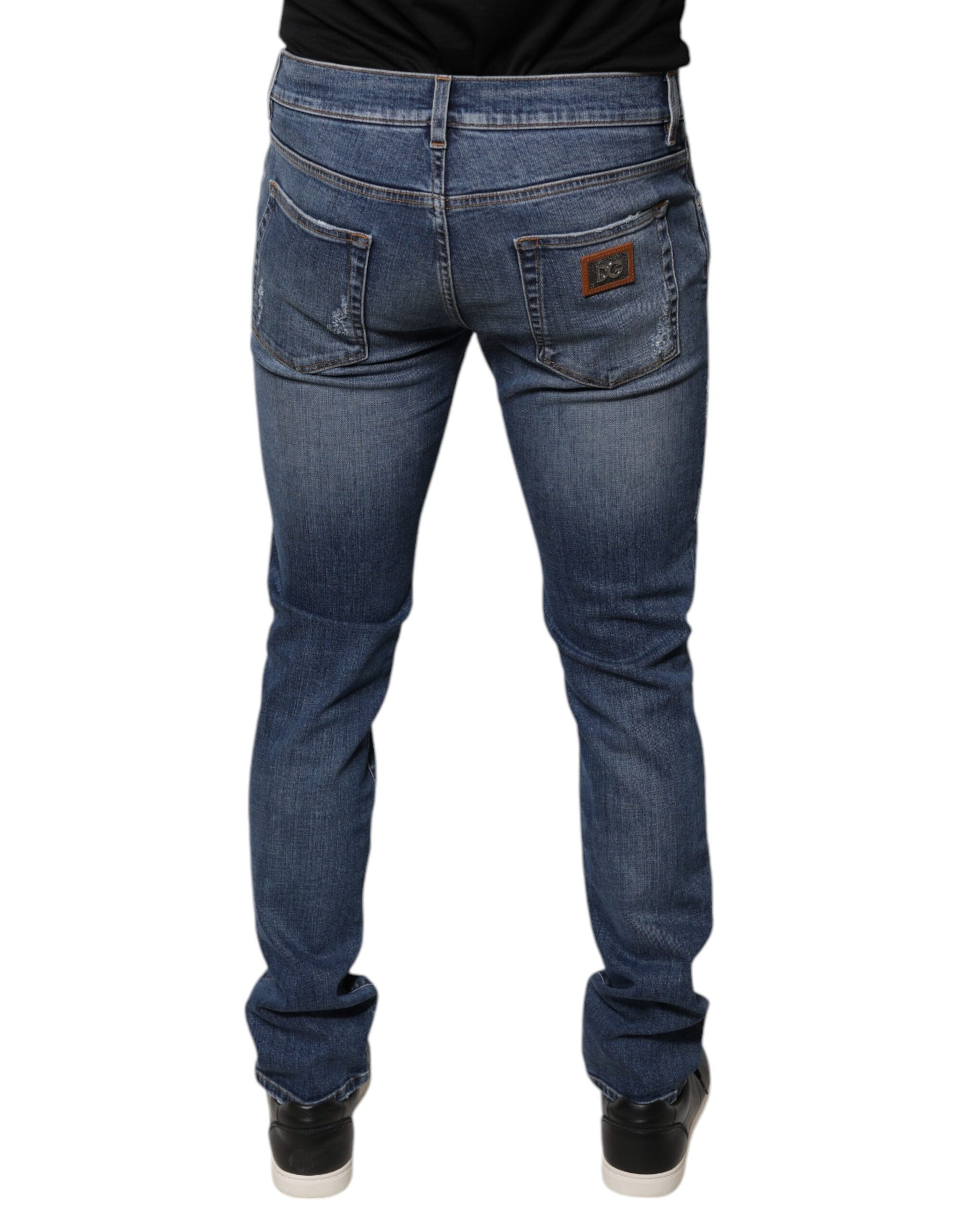 Dolce & Gabbana Blue Tattered Cotton Stretch Skinny Denim Jeans | Regal Royce
