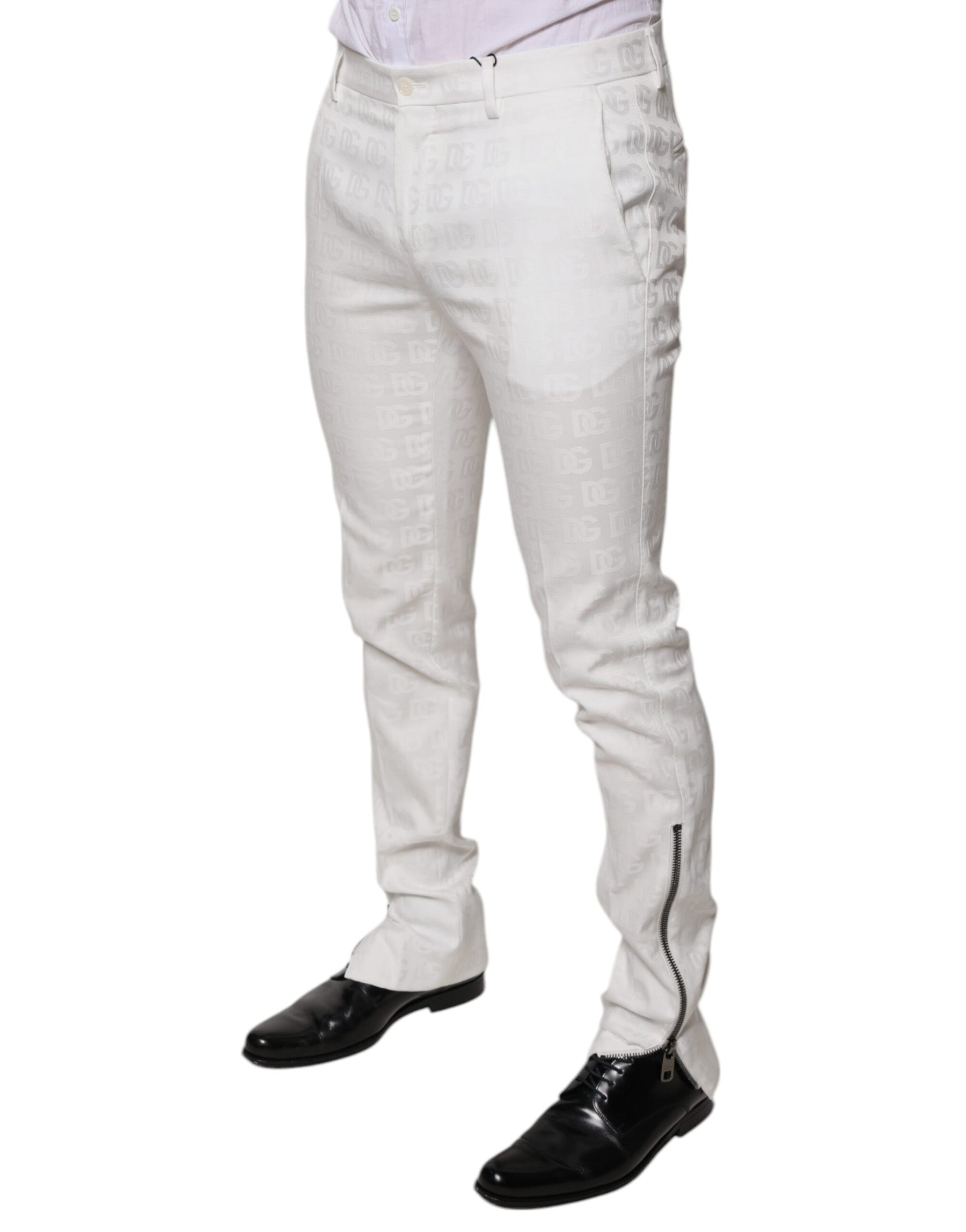 Dolce & Gabbana White Cotton Tapered Formal Dress Pants | Regal Royce