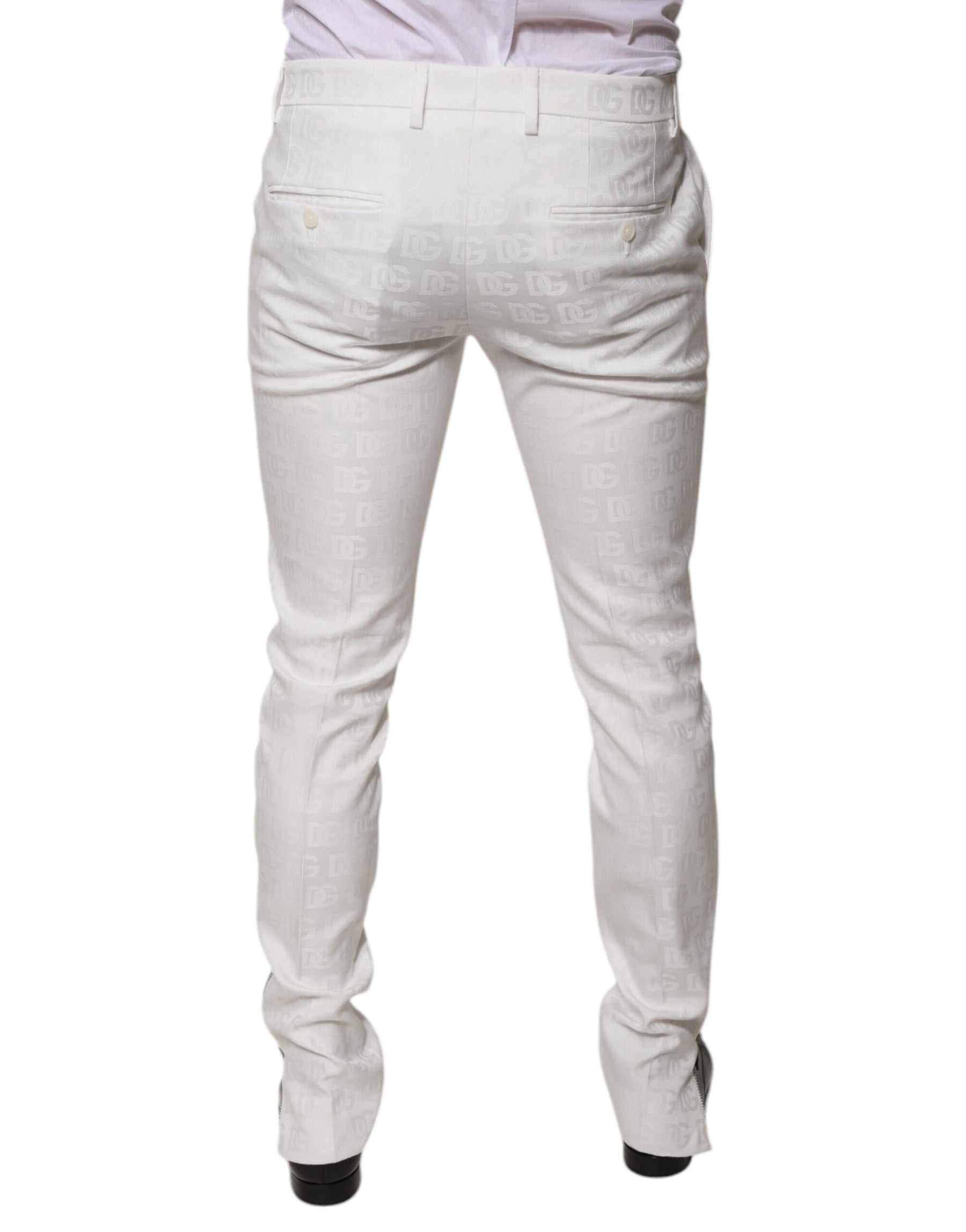 Dolce & Gabbana White Cotton Tapered Formal Dress Pants | Regal Royce