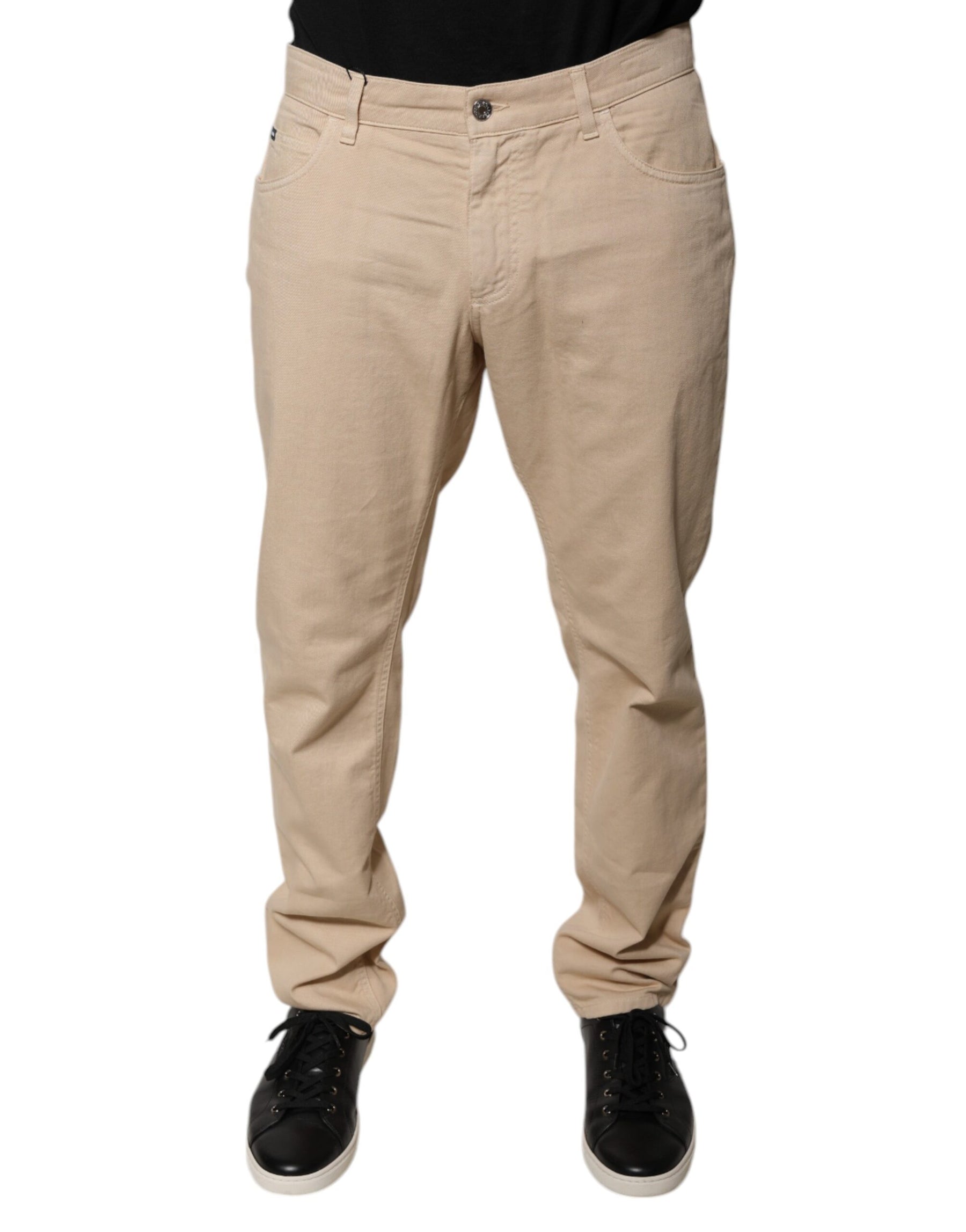 Dolce & Gabbana Beige Cotton Mid Waist Skinny Denim Jeans | Regal Royce
