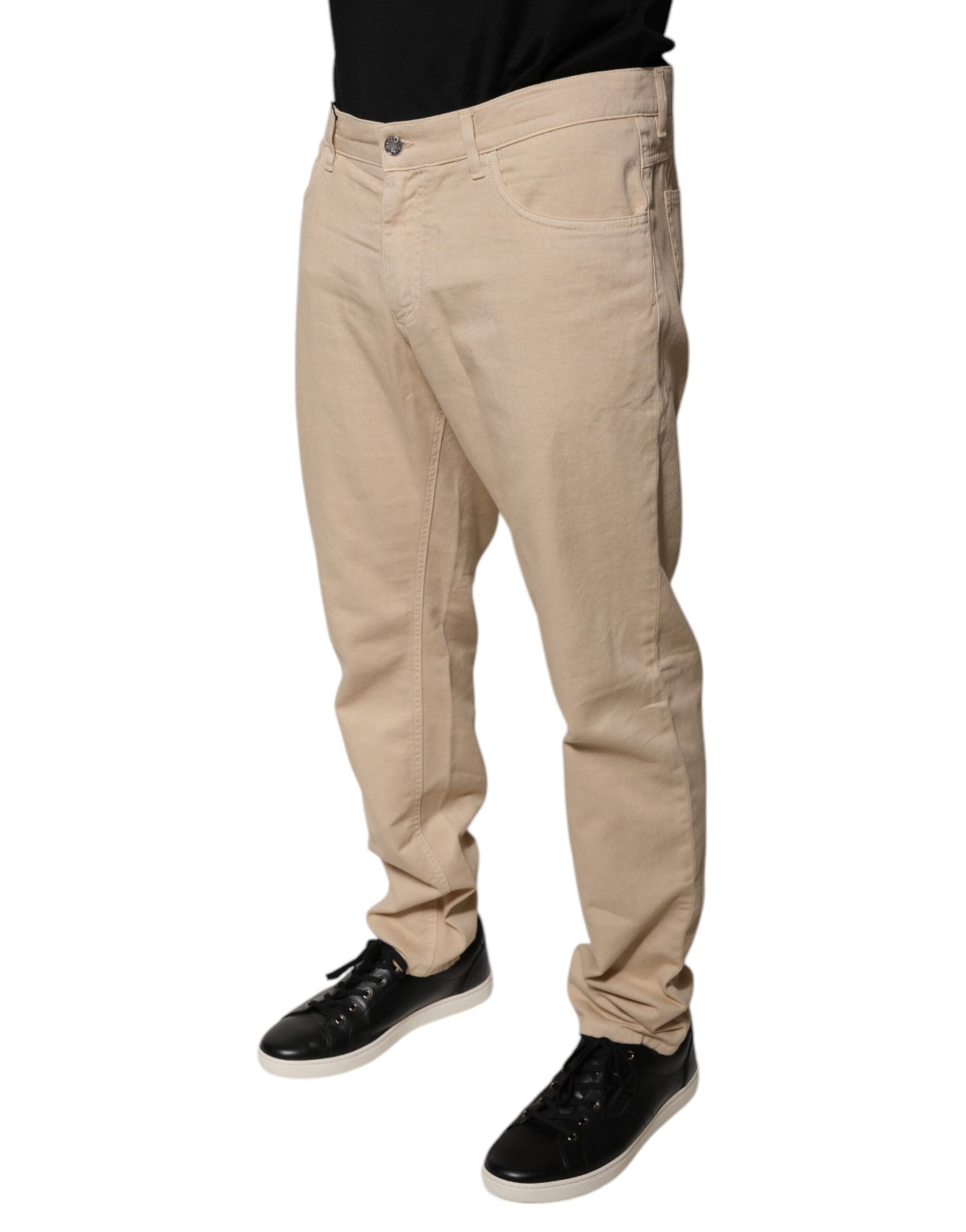 Dolce & Gabbana Beige Cotton Mid Waist Skinny Denim Jeans | Regal Royce
