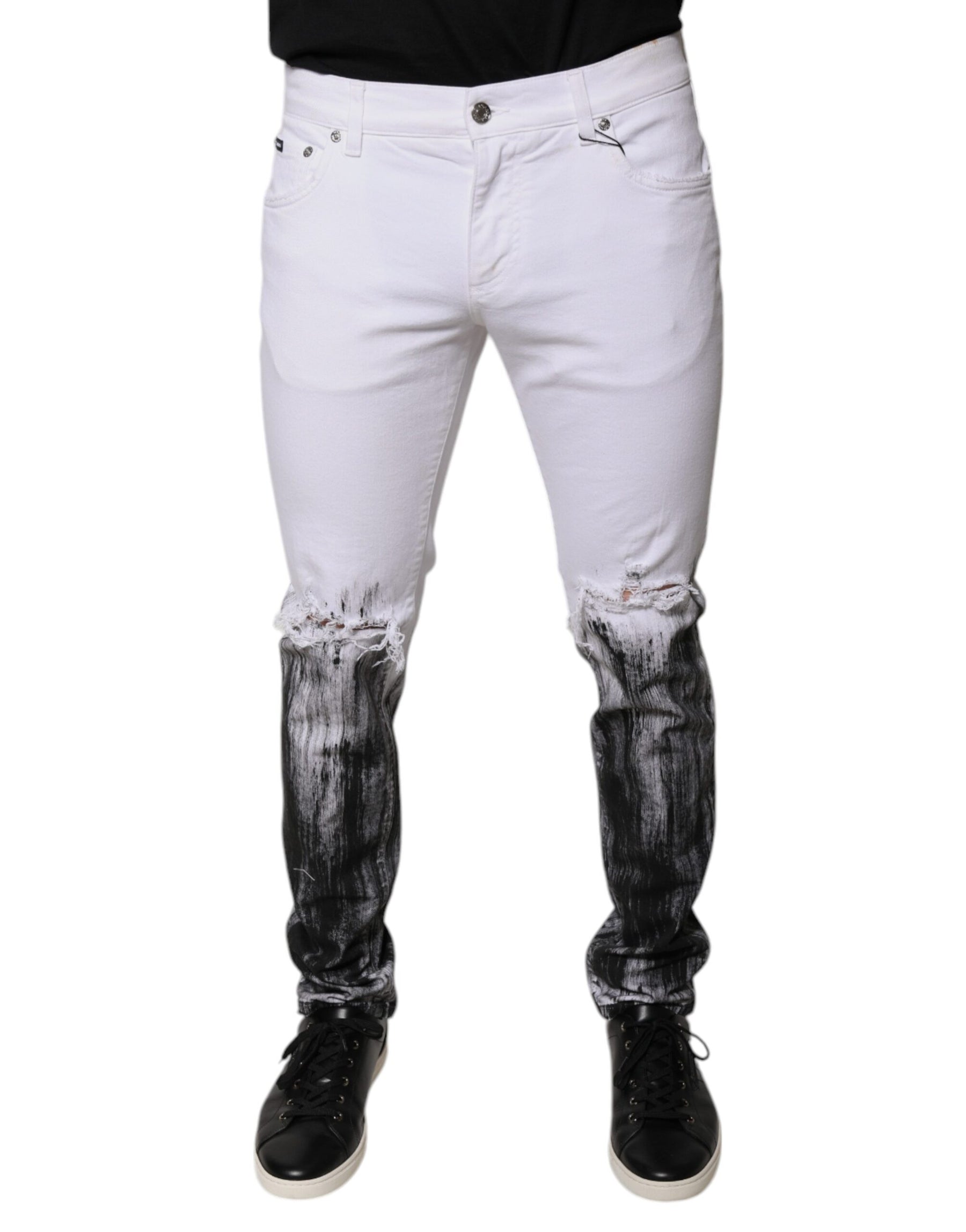 Dolce & Gabbana Black White Logo Cotton Skinny Denim Jeans | Regal Royce