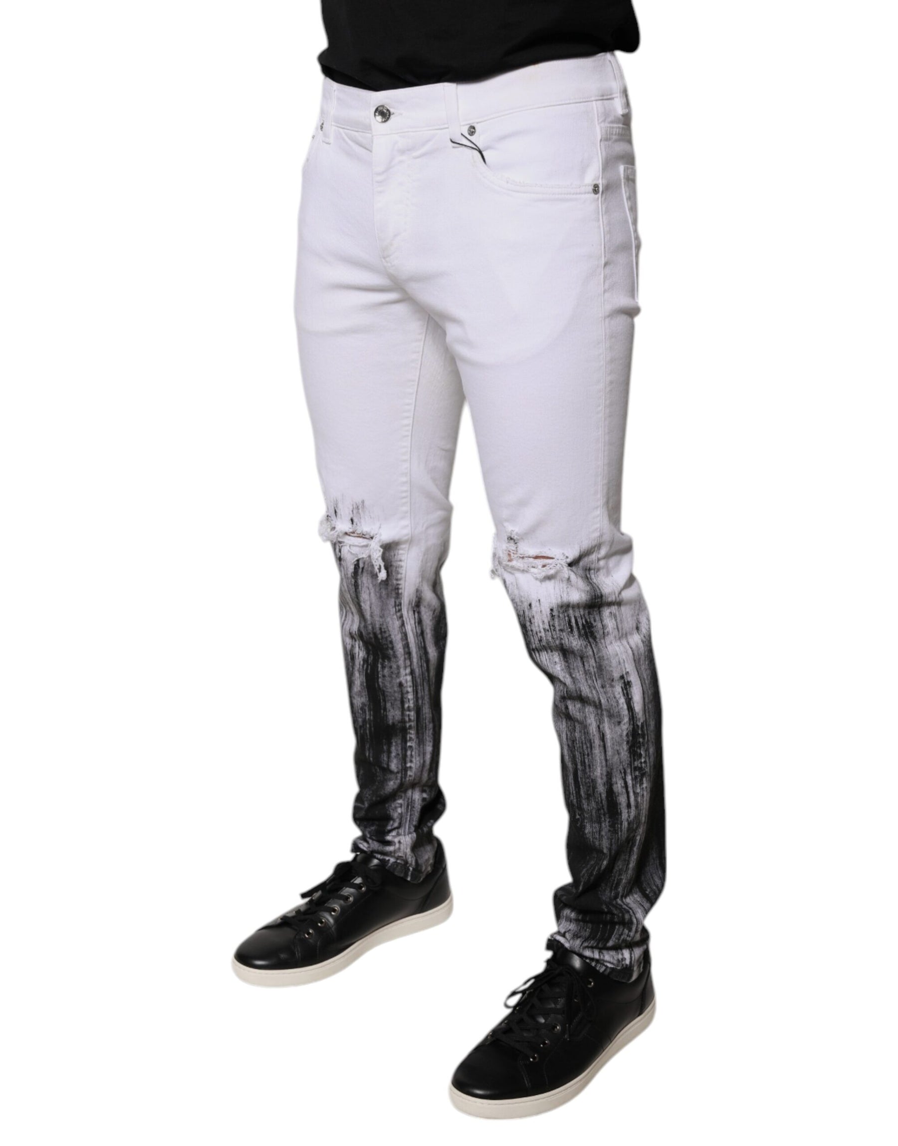 Dolce & Gabbana Black White Logo Cotton Skinny Denim Jeans | Regal Royce