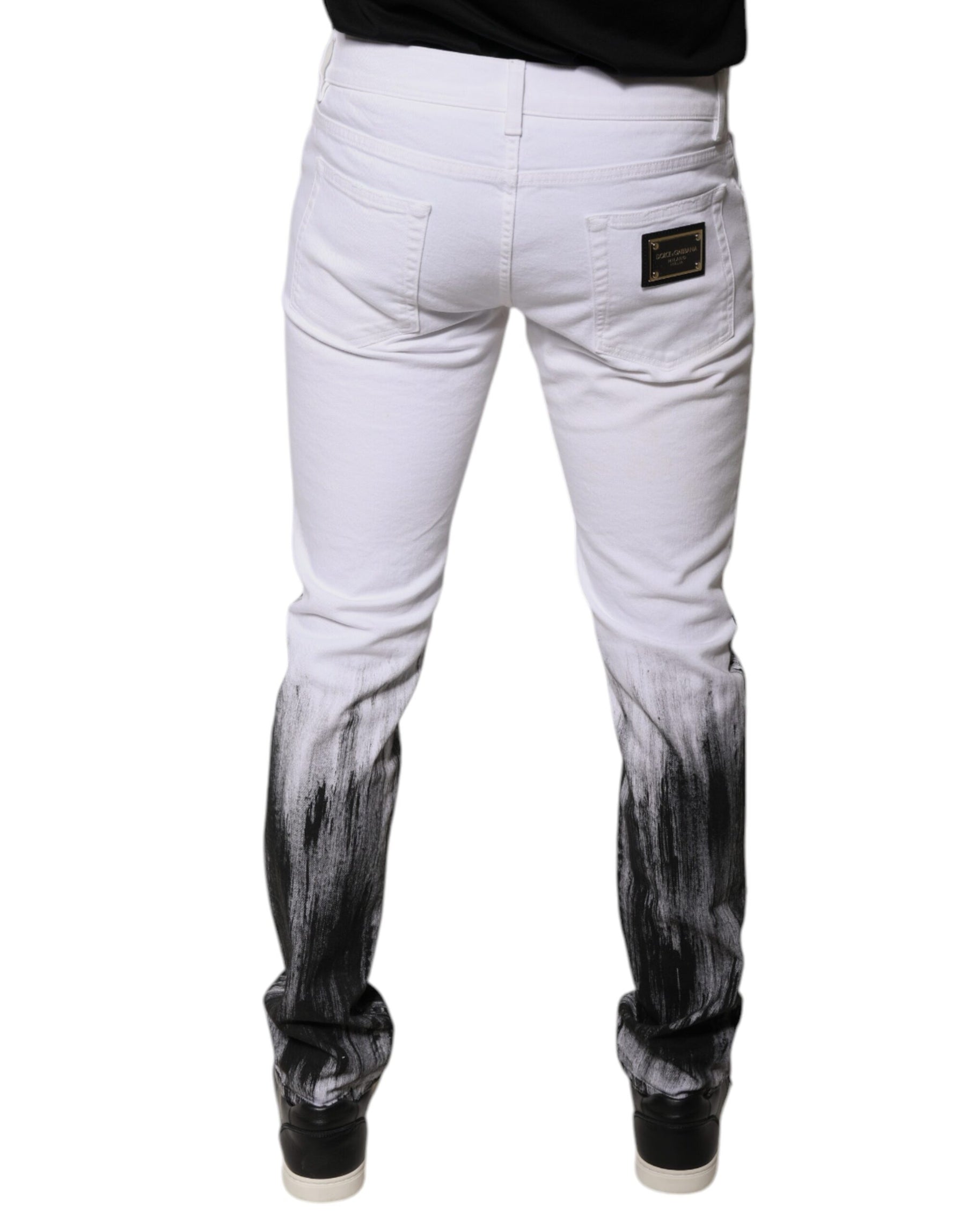 Dolce & Gabbana Black White Logo Cotton Skinny Denim Jeans | Regal Royce