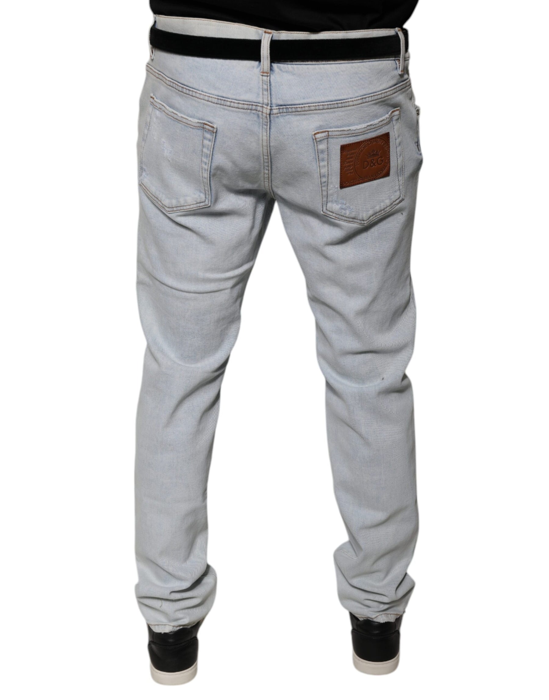 Dolce & Gabbana Light Blue Cotton Tattered Skinny Denim Jeans | Regal Royce