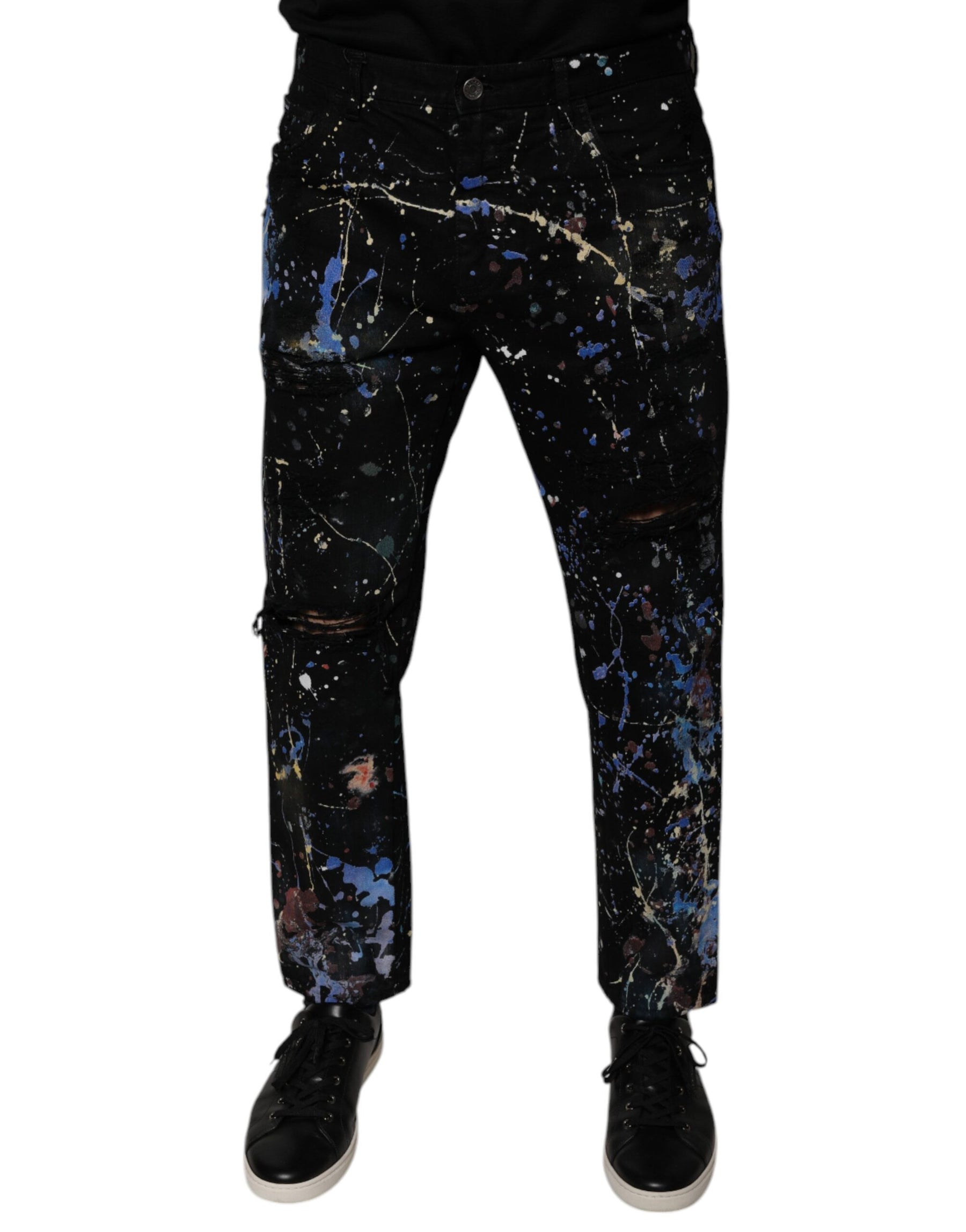 Dolce & Gabbana Black Color Splash Cotton Skinny Denim Jeans | Regal Royce