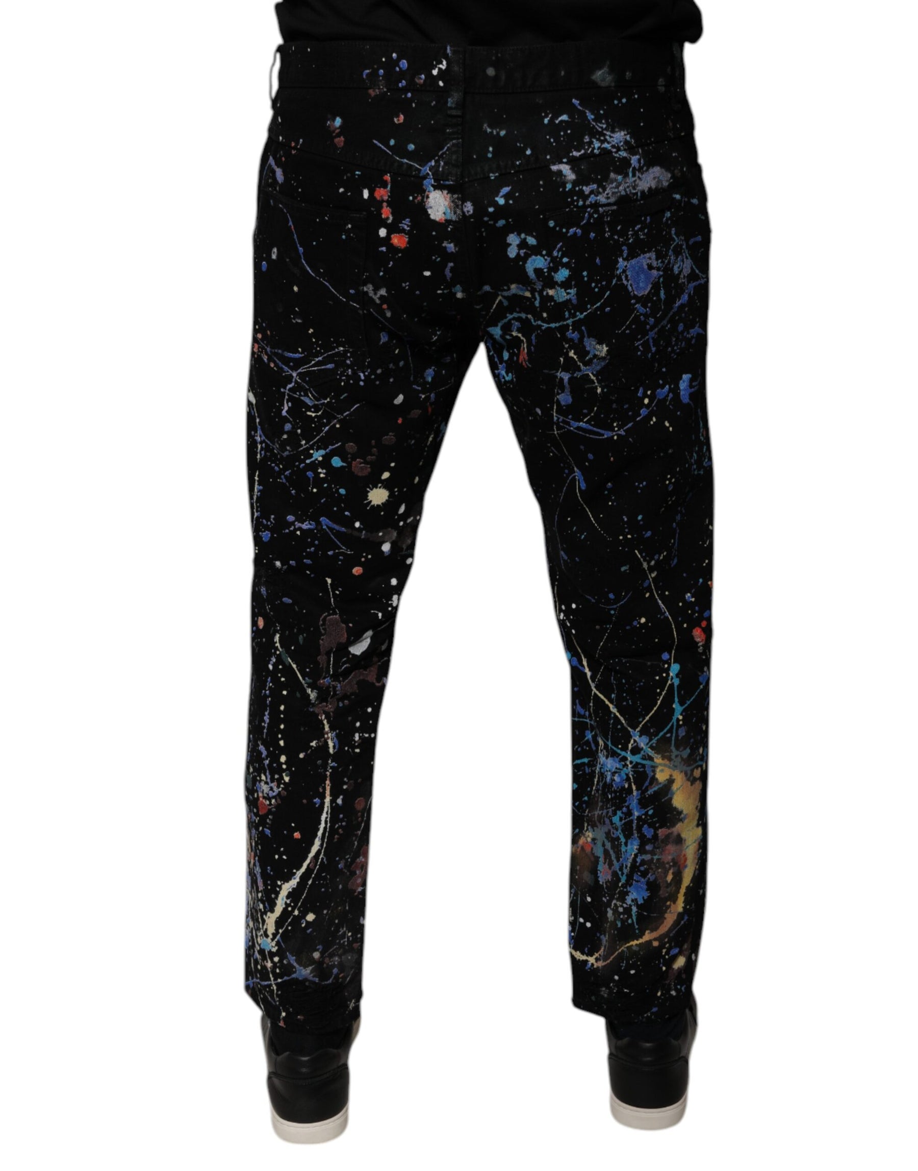 Dolce & Gabbana Black Color Splash Cotton Skinny Denim Jeans | Regal Royce