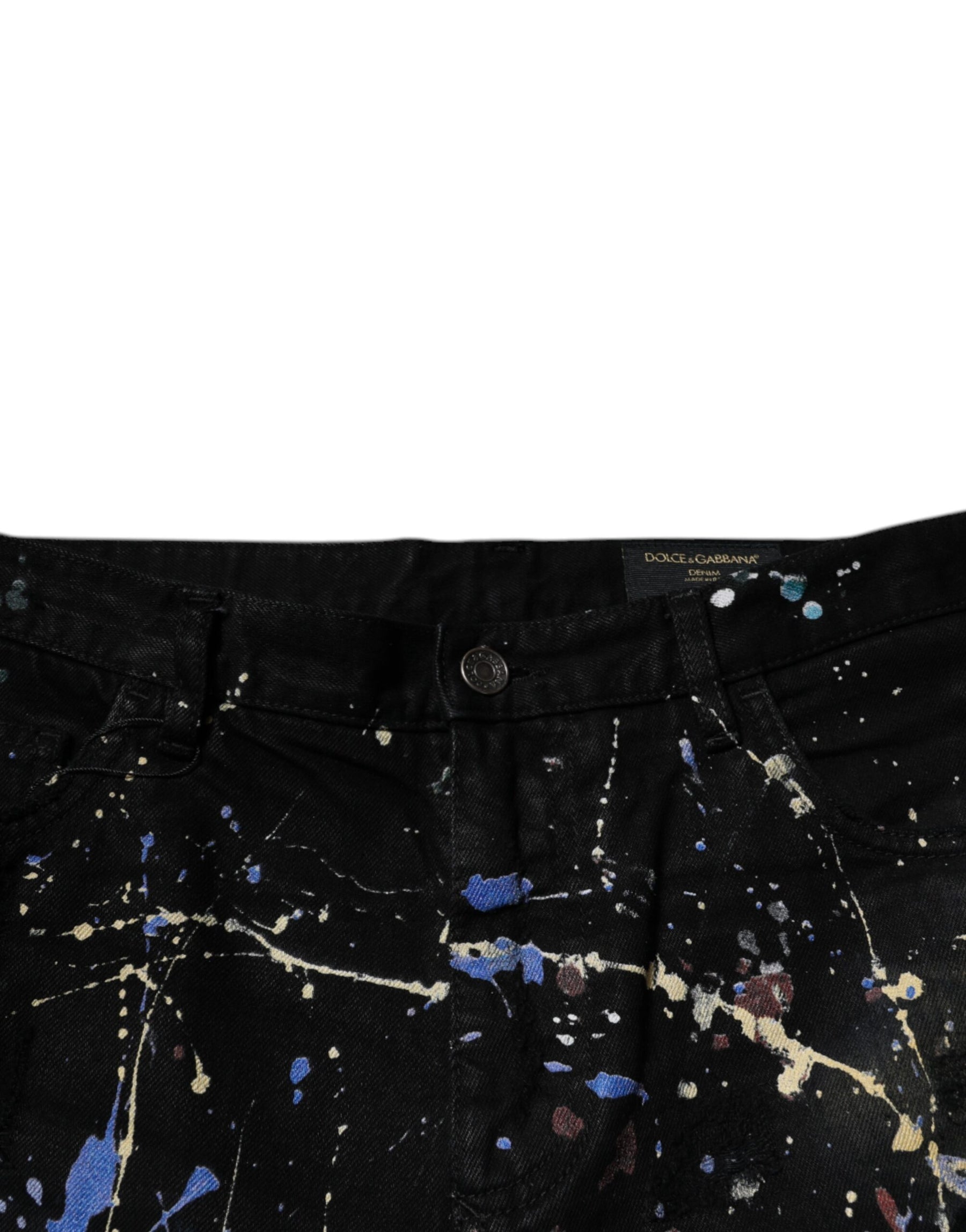 Dolce & Gabbana Black Color Splash Cotton Skinny Denim Jeans | Regal Royce