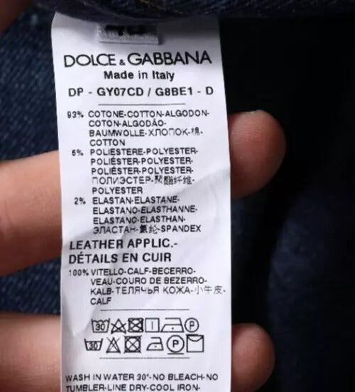 Dolce & Gabbana Dark Blue Cotton Logo Skinny Denim Jeans | Regal Royce