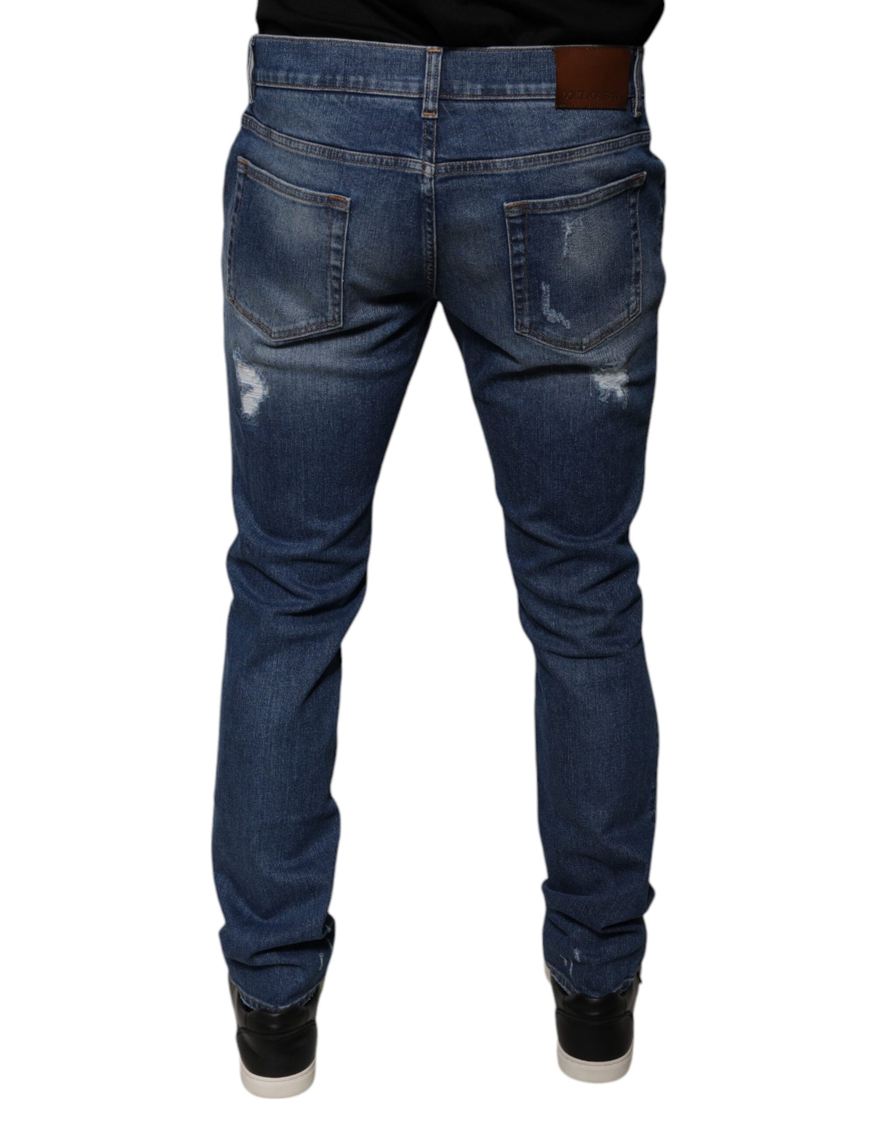 Dolce & Gabbana Blue Cotton Tattered Skinny Denim Jeans | Regal Royce