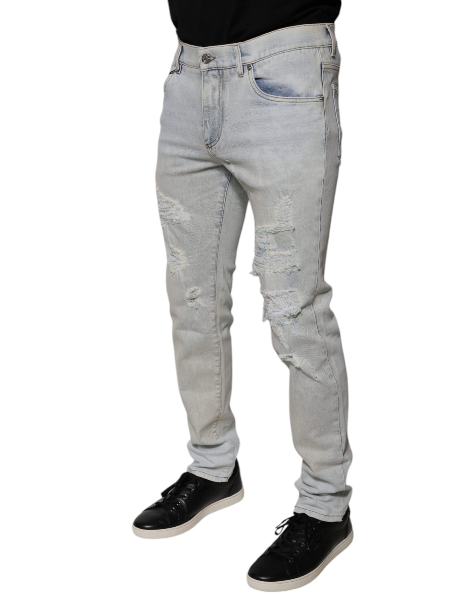 Dolce & Gabbana Light Blue Cotton Blend Tattered Skinny Denim Jeans | Regal Royce