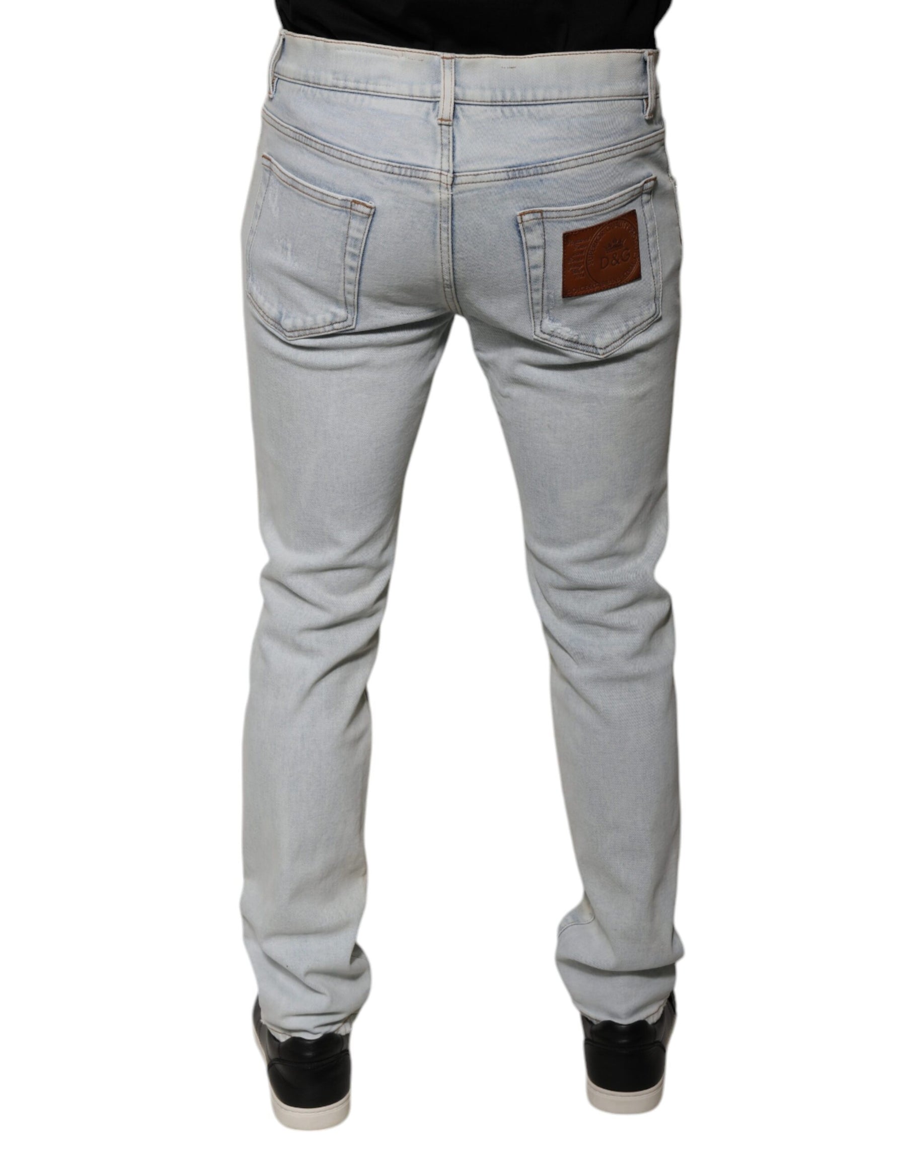 Dolce & Gabbana Light Blue Cotton Blend Tattered Skinny Denim Jeans | Regal Royce