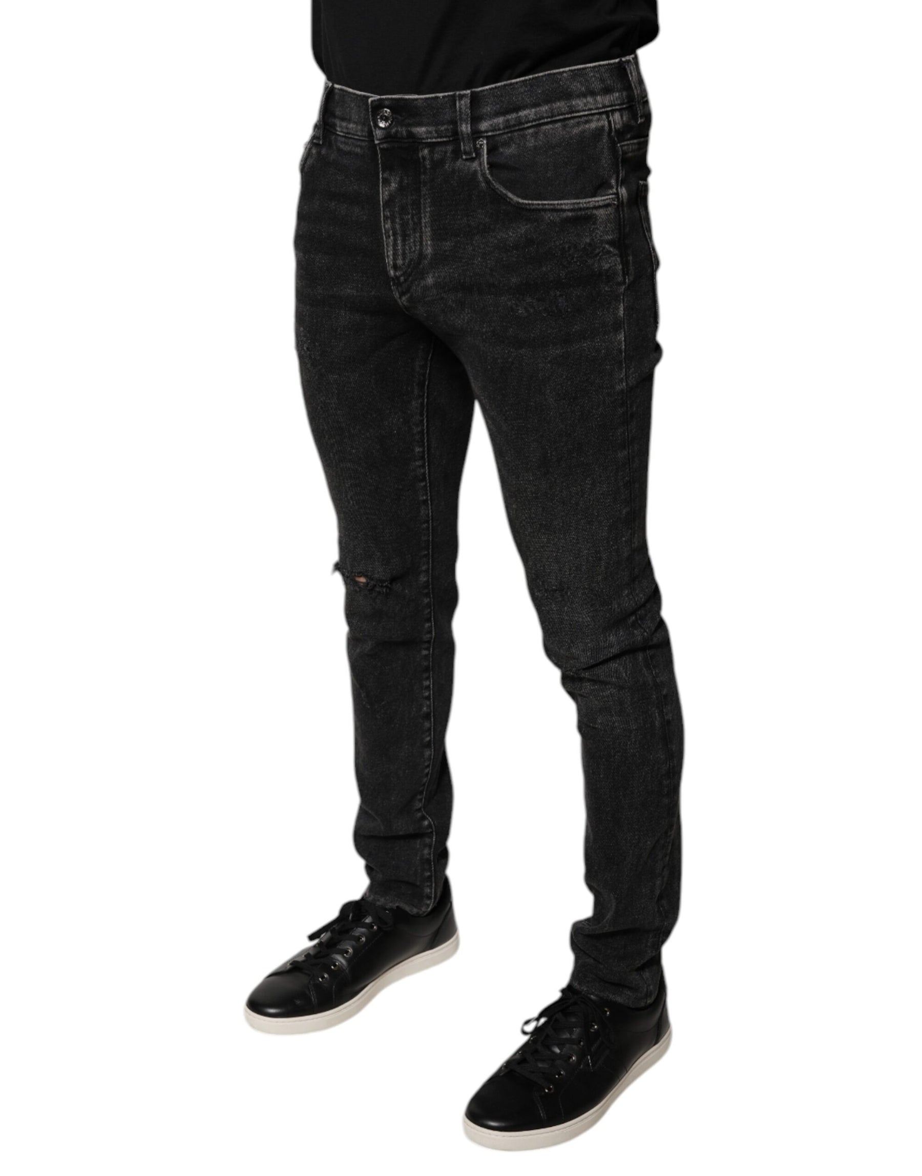 Dolce & Gabbana Black Cotton Stretch Skinny Men Denim Jeans | Regal Royce