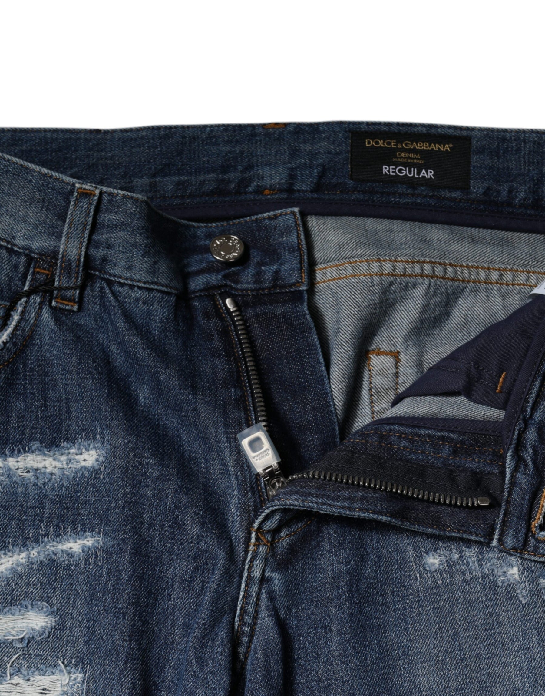 Dolce & Gabbana Blue Cotton Tattered Skinny Denim Jeans | Regal Royce