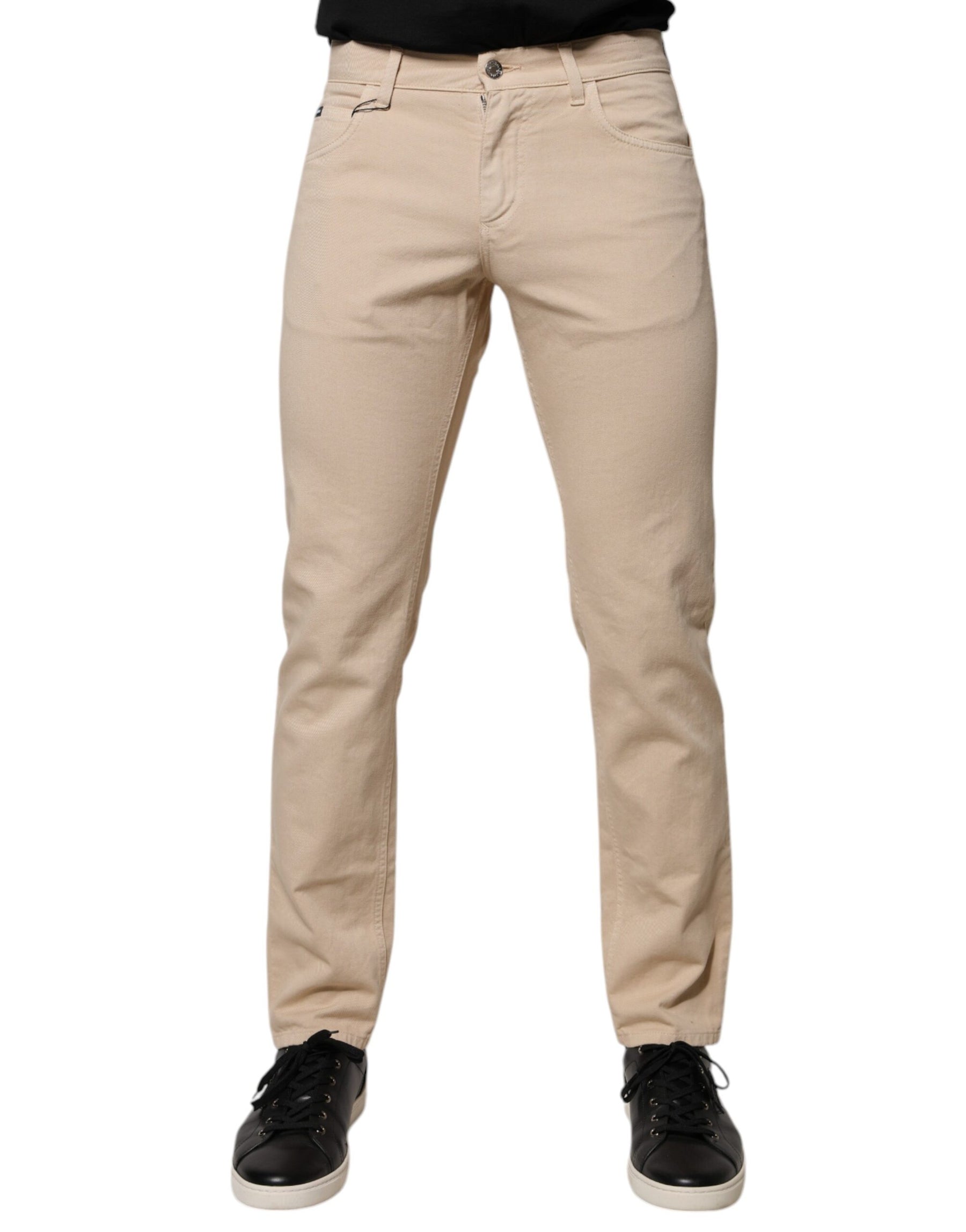 Dolce & Gabbana Beige Cotton Stretch Regular Men Denim Jeans | Regal Royce