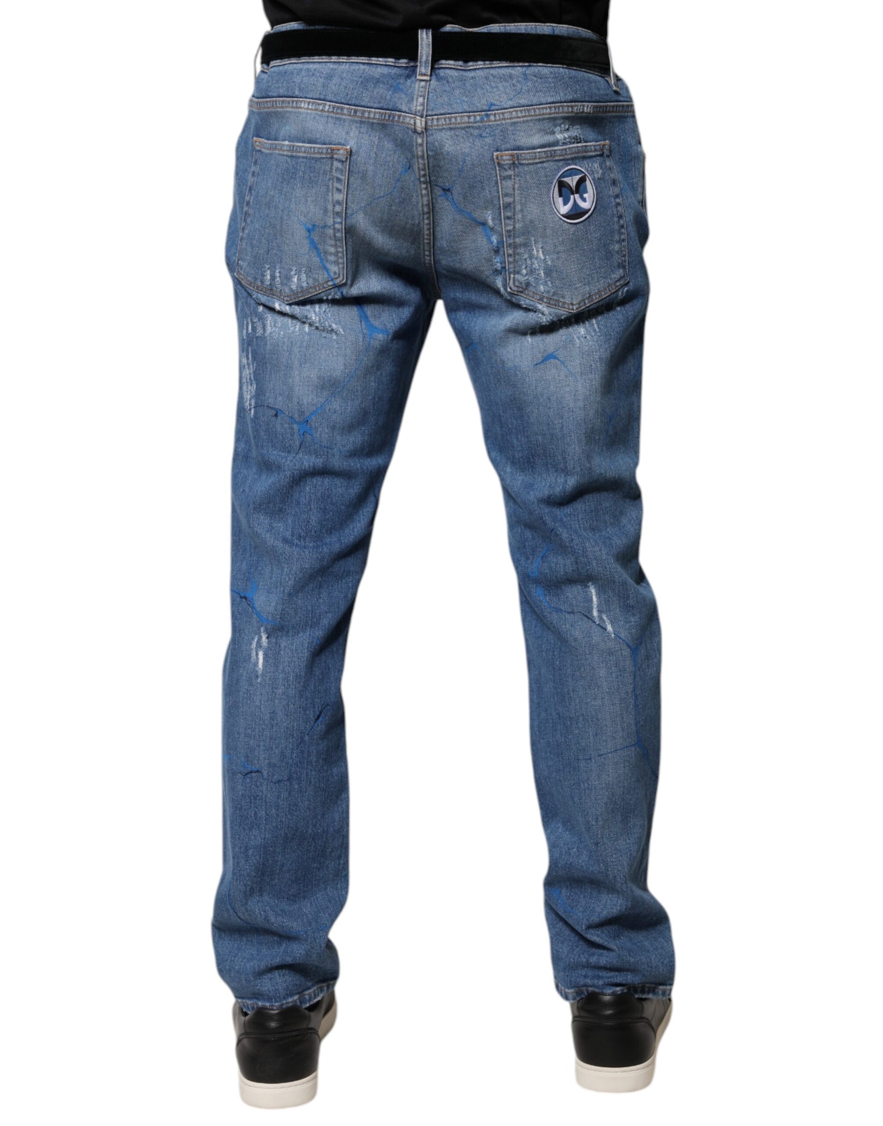 Dolce & Gabbana Blue Cotton Stretch Tattered Skinny Denim Jeans | Regal Royce