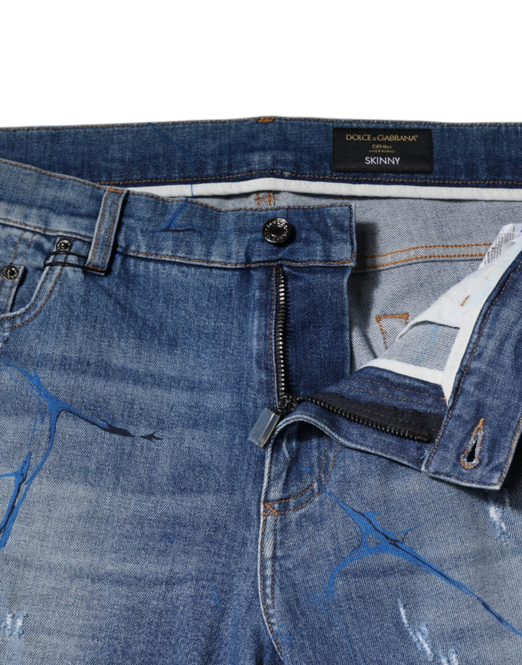 Dolce & Gabbana Blue Cotton Stretch Tattered Skinny Denim Jeans | Regal Royce