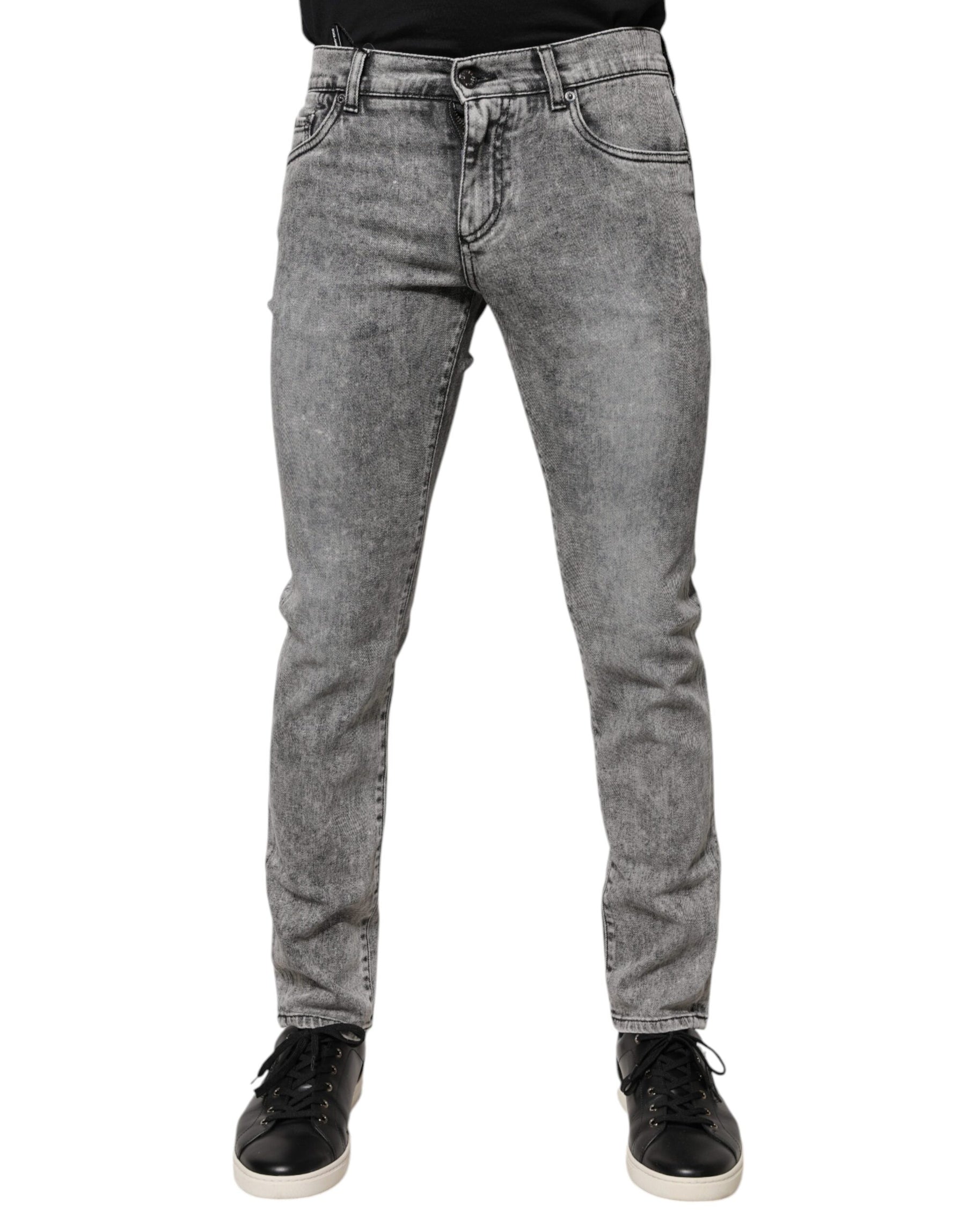 Dolce & Gabbana Gray Logo Plaque Cotton Slim Fit Denim Jeans | Regal Royce