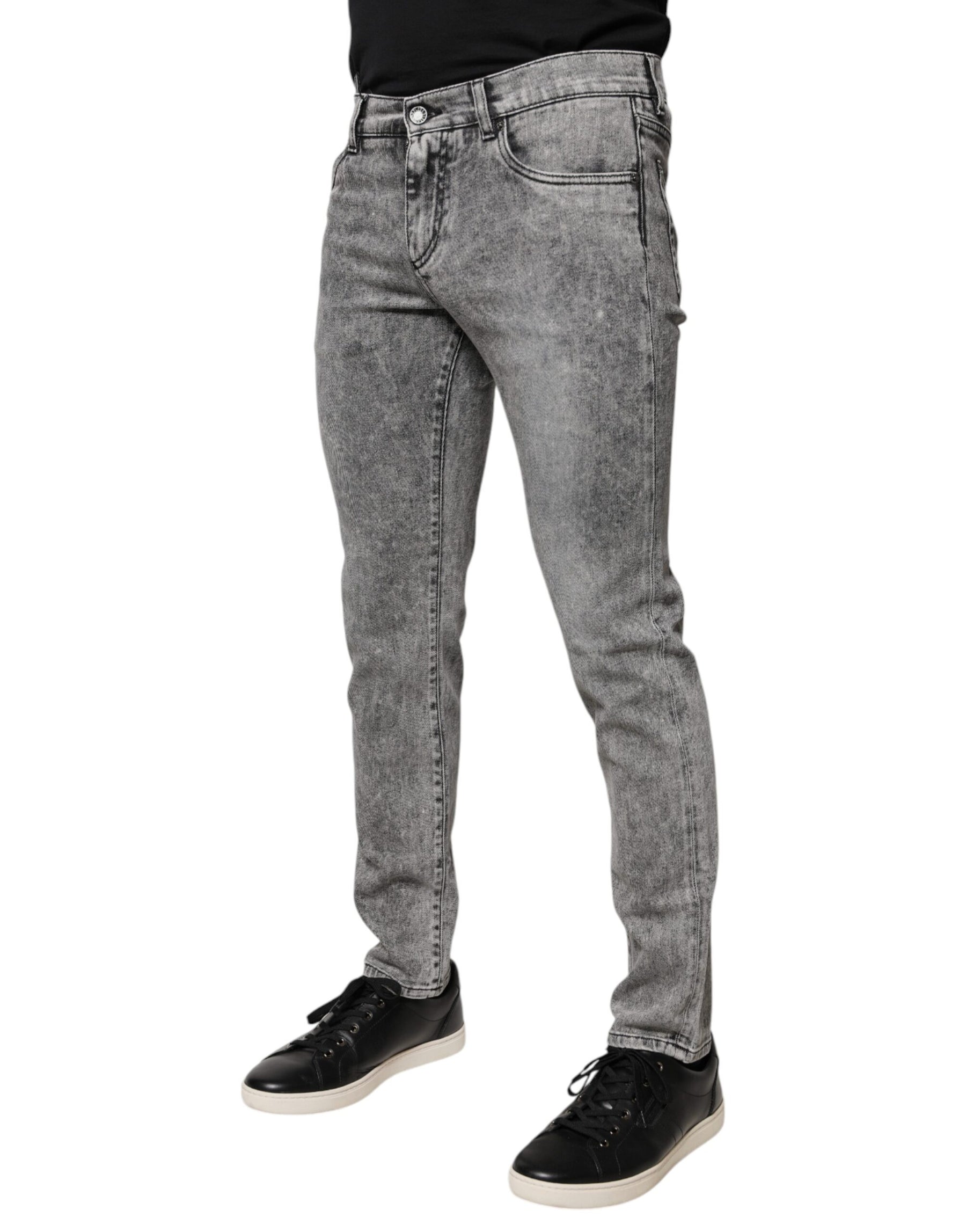 Dolce & Gabbana Gray Logo Plaque Cotton Slim Fit Denim Jeans | Regal Royce