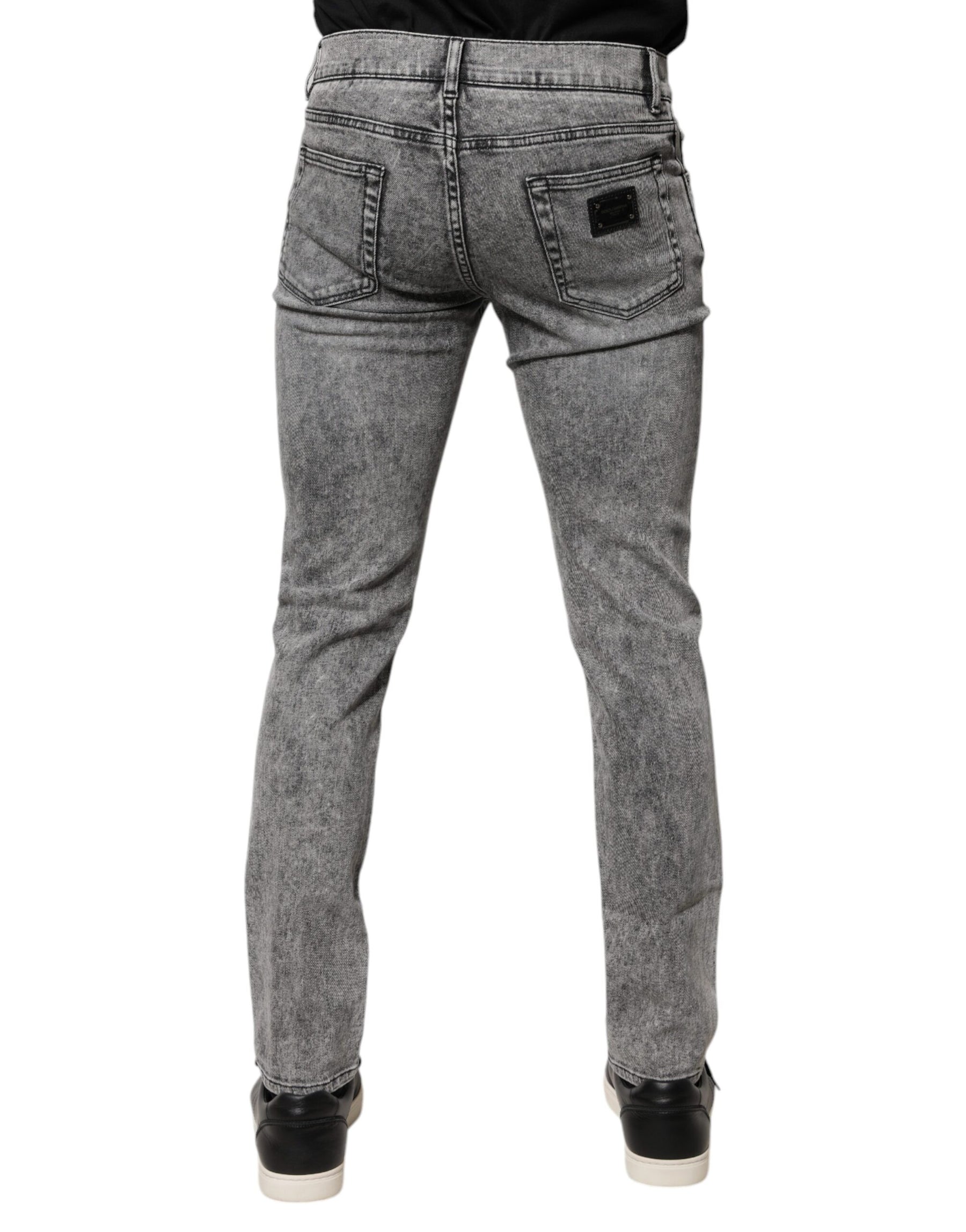 Dolce & Gabbana Gray Logo Plaque Cotton Slim Fit Denim Jeans | Regal Royce