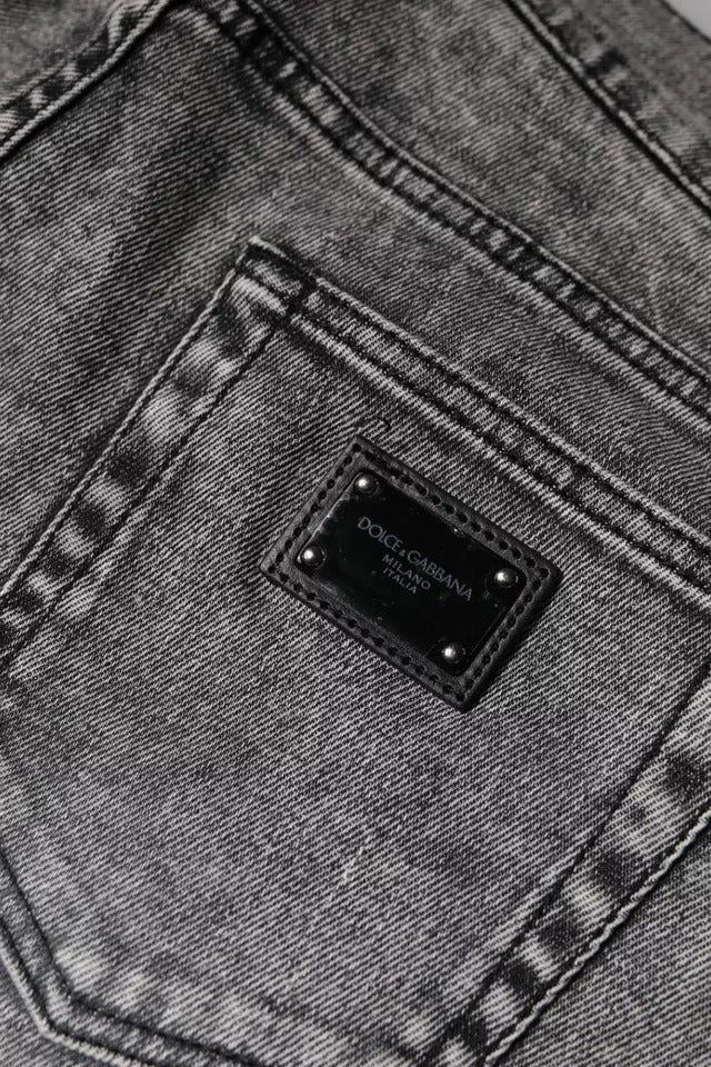 Dolce & Gabbana Gray Logo Plaque Cotton Slim Fit Denim Jeans | Regal Royce