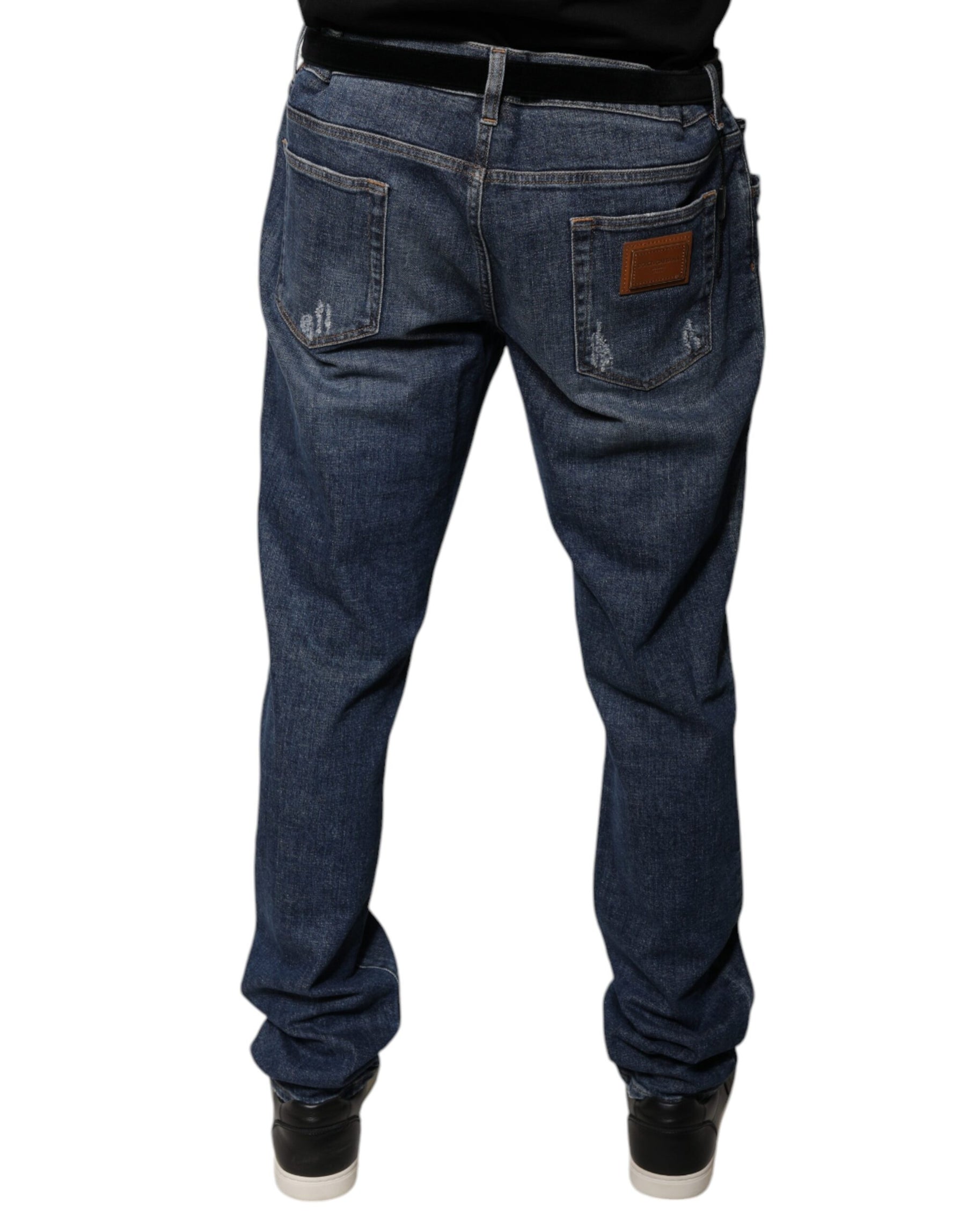 Dolce & Gabbana Dark Blue Cotton Logo Skinny Denim Jeans | Regal Royce