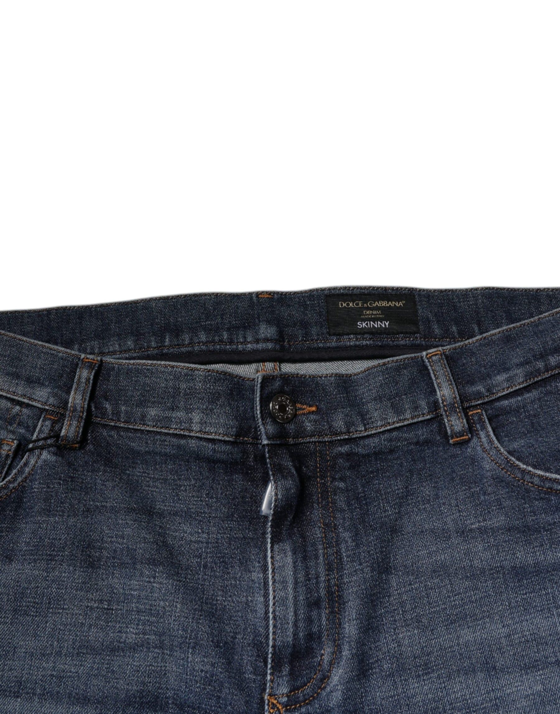 Dolce & Gabbana Dark Blue Cotton Logo Skinny Denim Jeans | Regal Royce