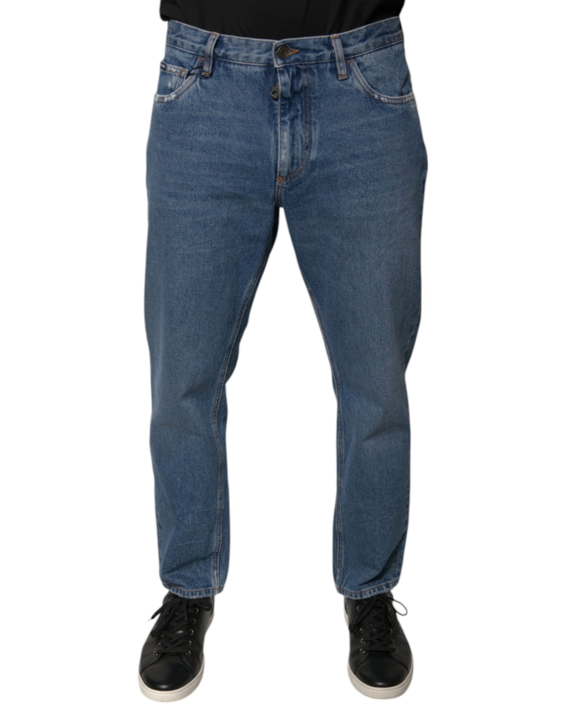 Dolce & Gabbana Blue Cotton Logo Men Loose Denim Jeans | Regal Royce