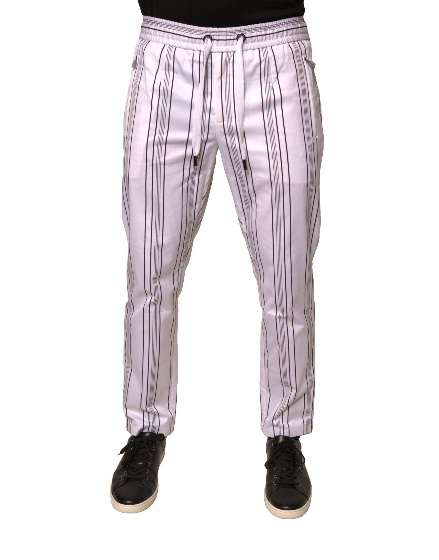 Dolce & Gabbana White Stripe Cotton Dress Skinny Pants | Regal Royce