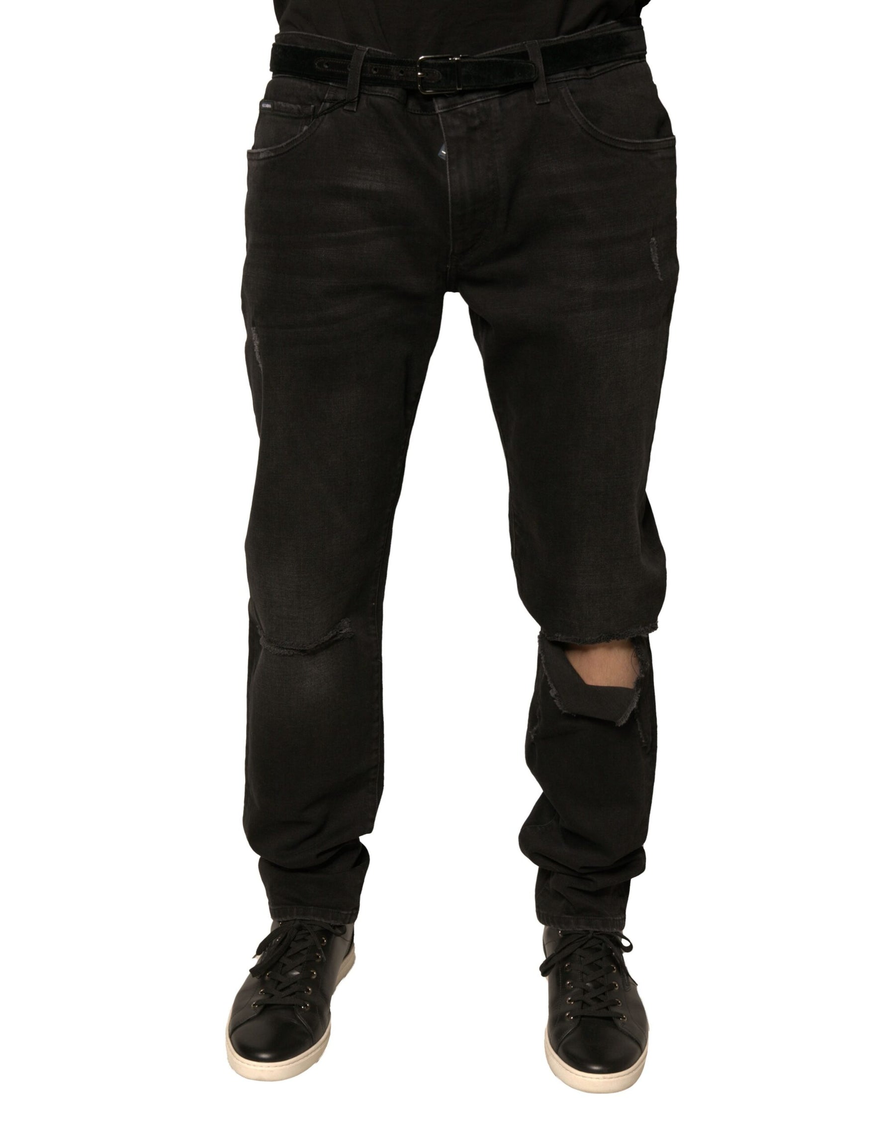Dolce & Gabbana Black Ripped Logo Cotton Skinny Denim Jeans | Regal Royce