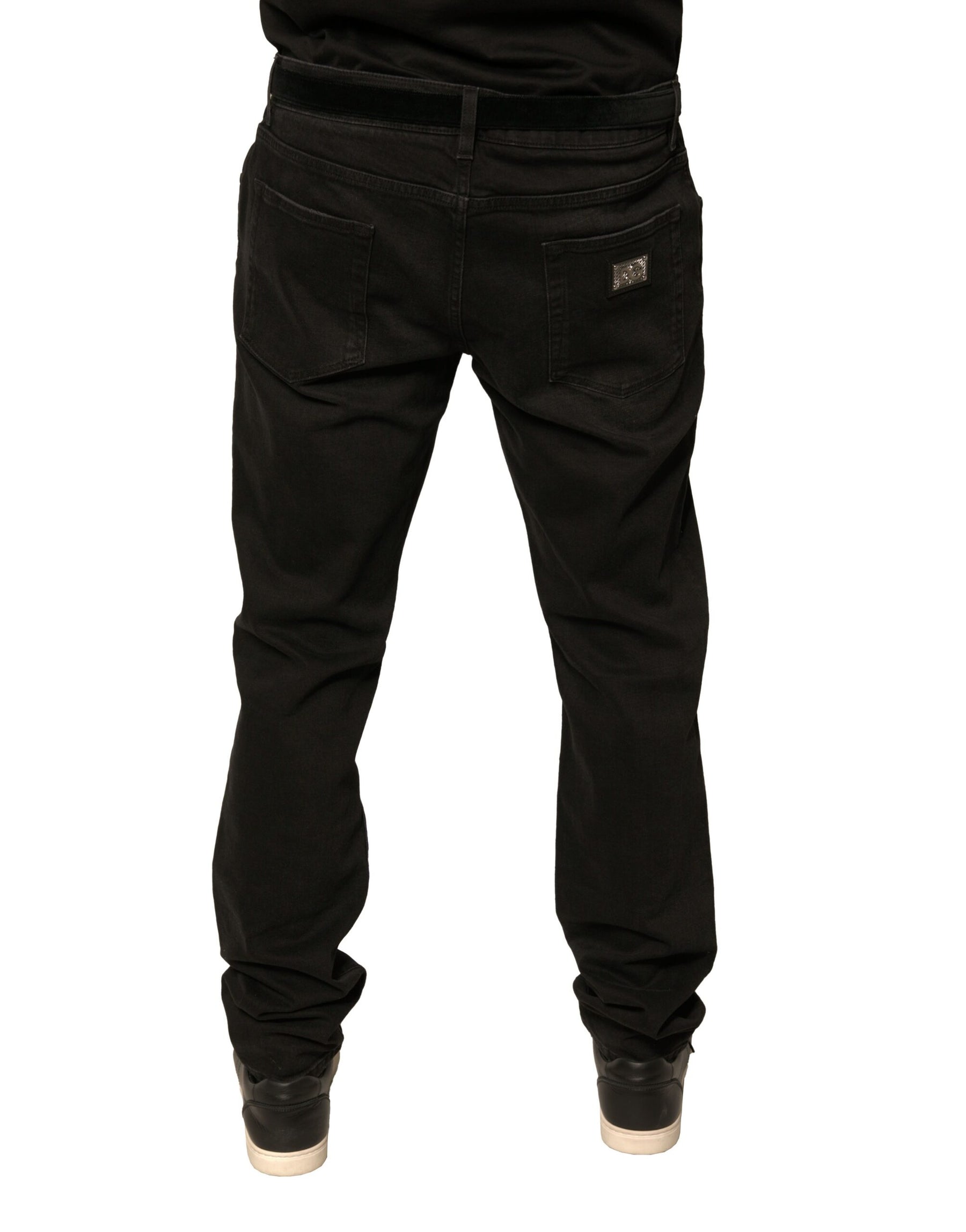 Dolce & Gabbana Black Ripped Logo Cotton Skinny Denim Jeans | Regal Royce