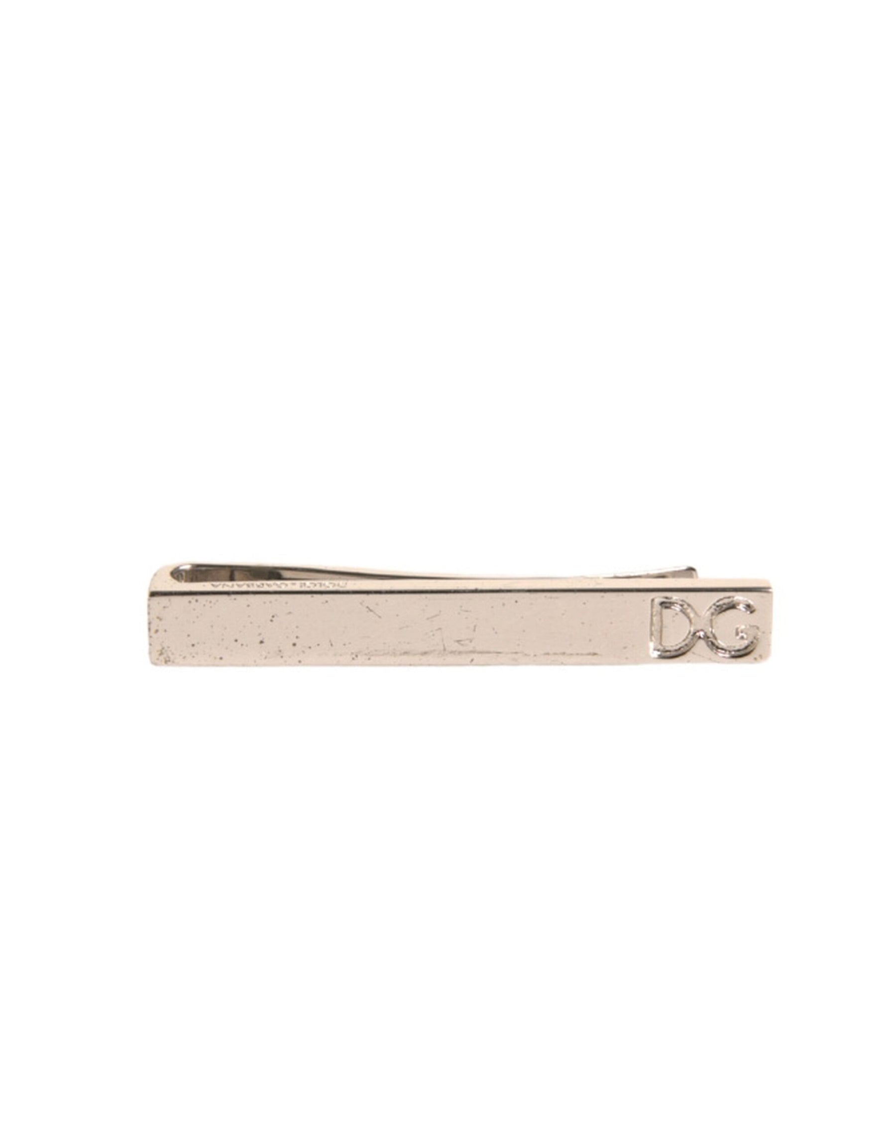 Dolce & Gabbana Silver Tone Brass Logo Branded Tie Clip Bar | Regal Royce