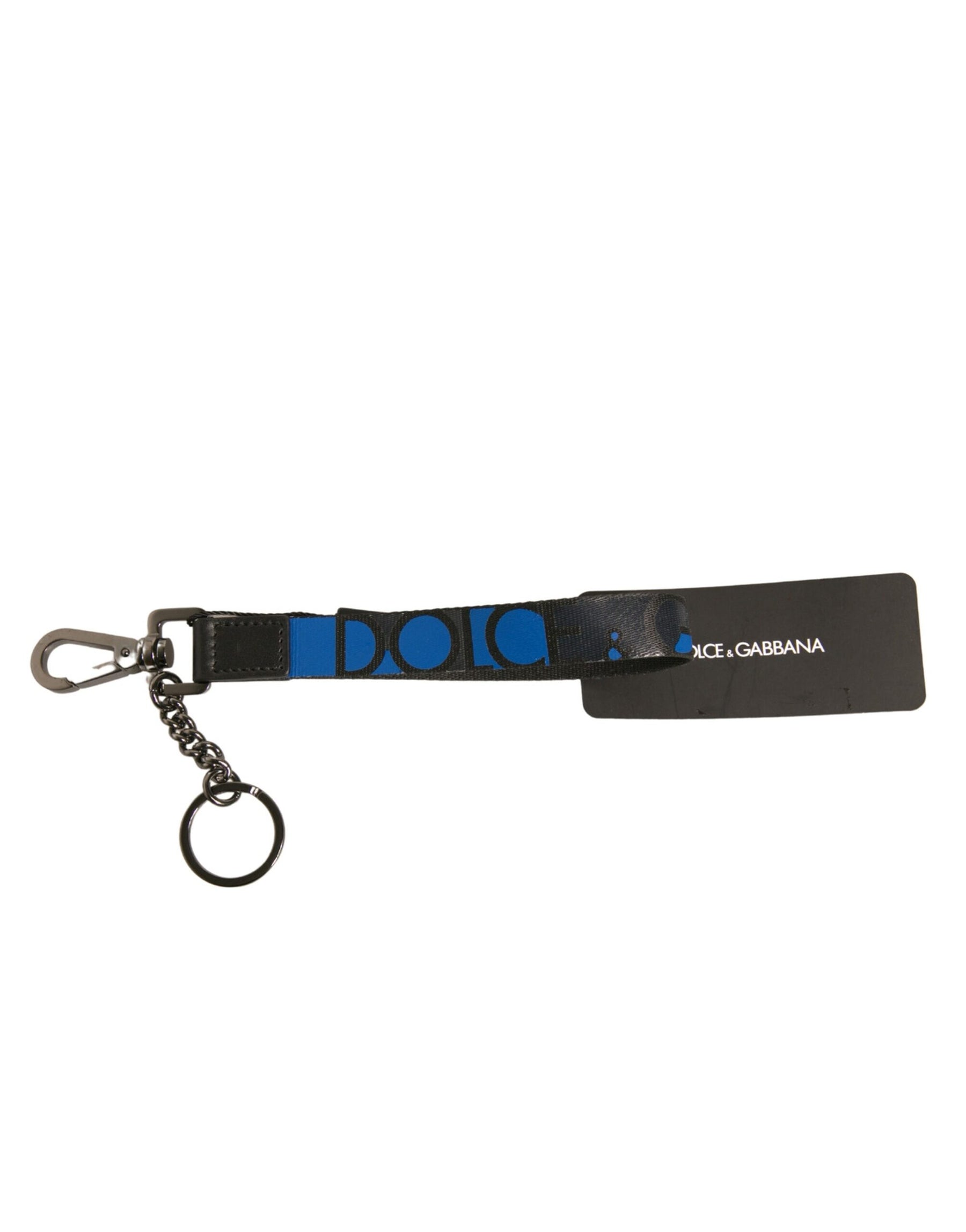 Dolce & Gabbana Blue Logo Polyester Silver Brass Holder Keychain Keyring | Regal Royce