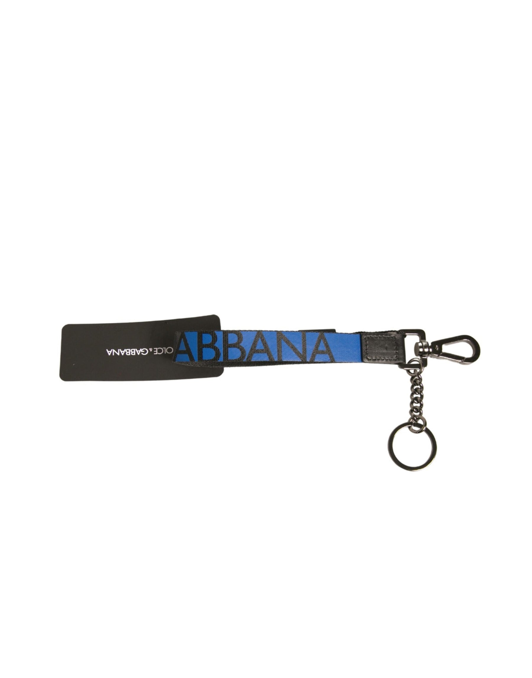 Dolce & Gabbana Blue Logo Polyester Silver Brass Holder Keychain Keyring | Regal Royce