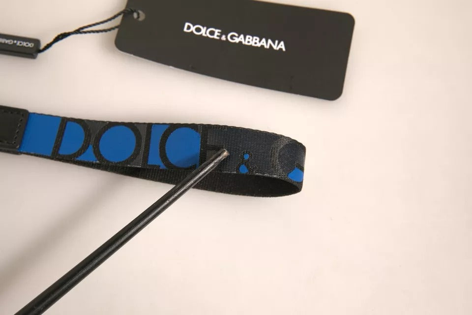 Dolce & Gabbana Blue Logo Polyester Silver Brass Holder Keychain Keyring | Regal Royce