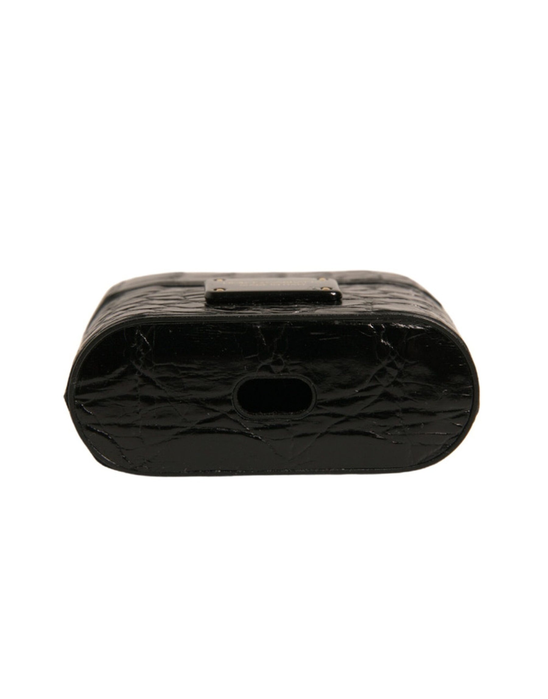 Dolce & Gabbana Black Leather Metal Logo Plaque Holder Airpods Case | Regal Royce