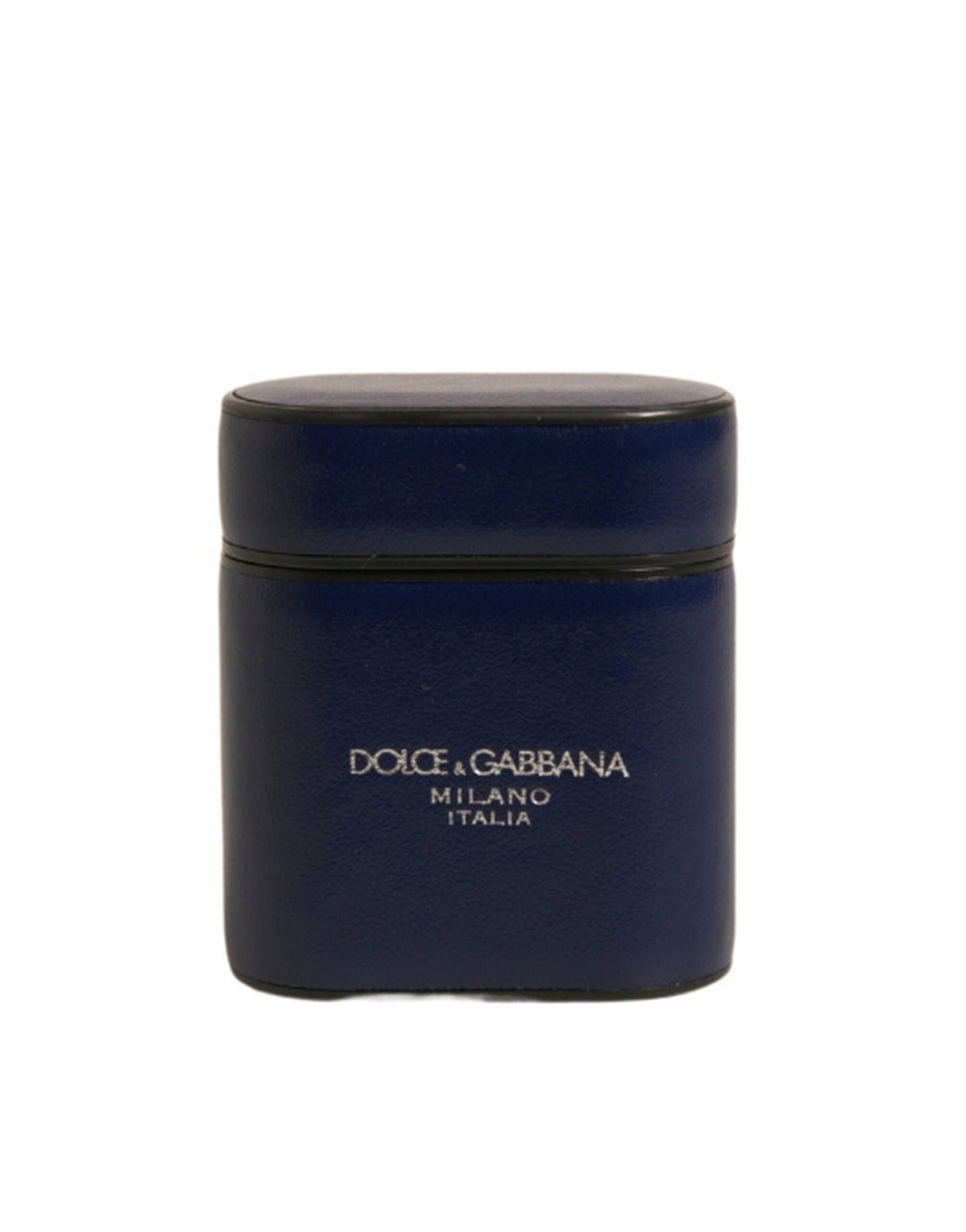 Dolce & Gabbana Blue Leather Logo Print Flip Holder Airpods Case | Regal Royce