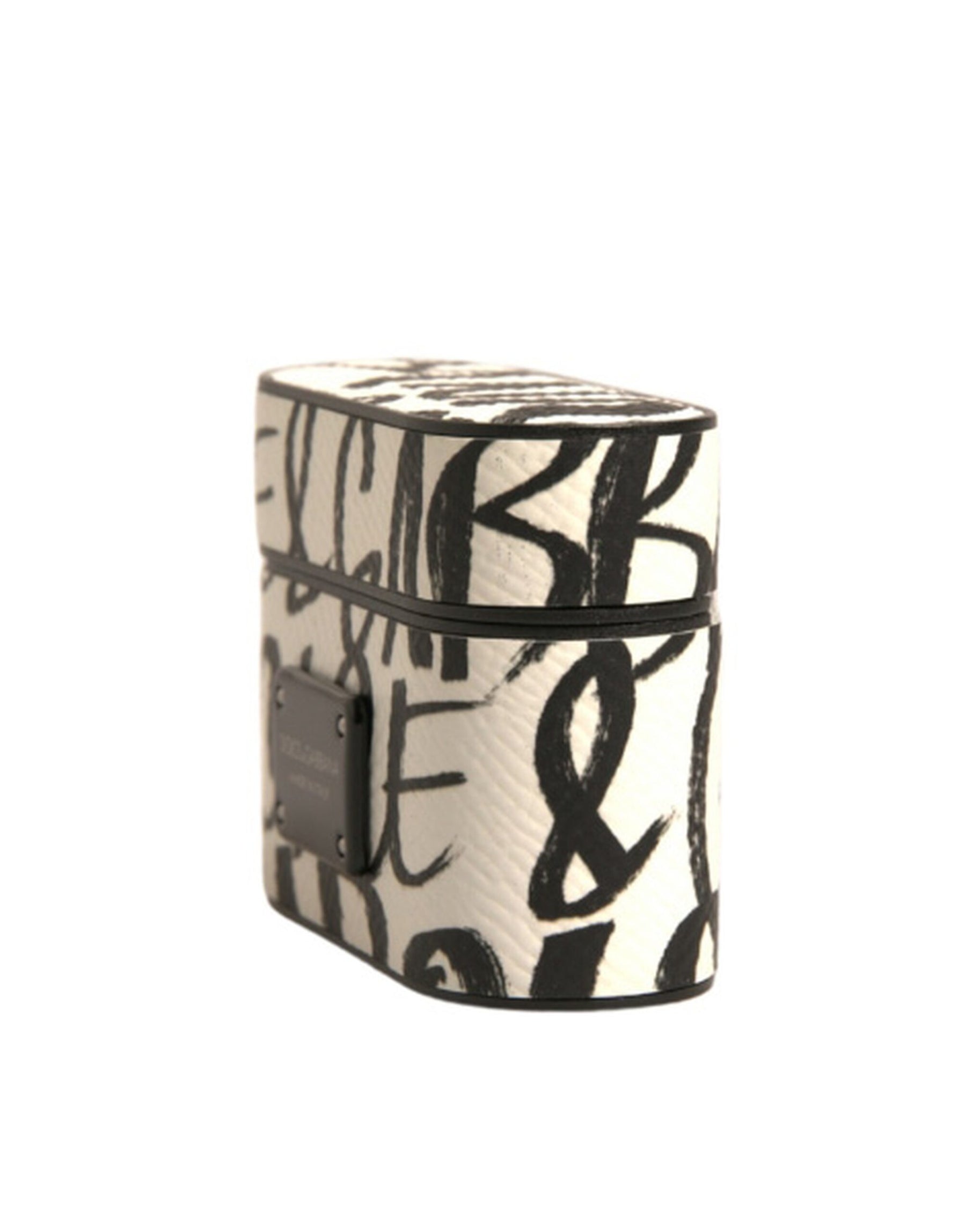 Dolce & Gabbana Black White Leather Scribble Embossed Logo Airpods Case | Regal Royce