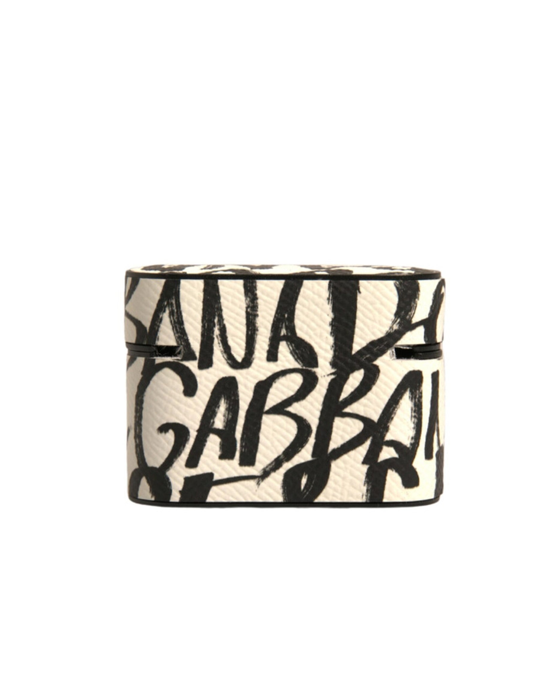 Dolce & Gabbana Black White Leather Scribble Embossed Logo Airpods Case | Regal Royce