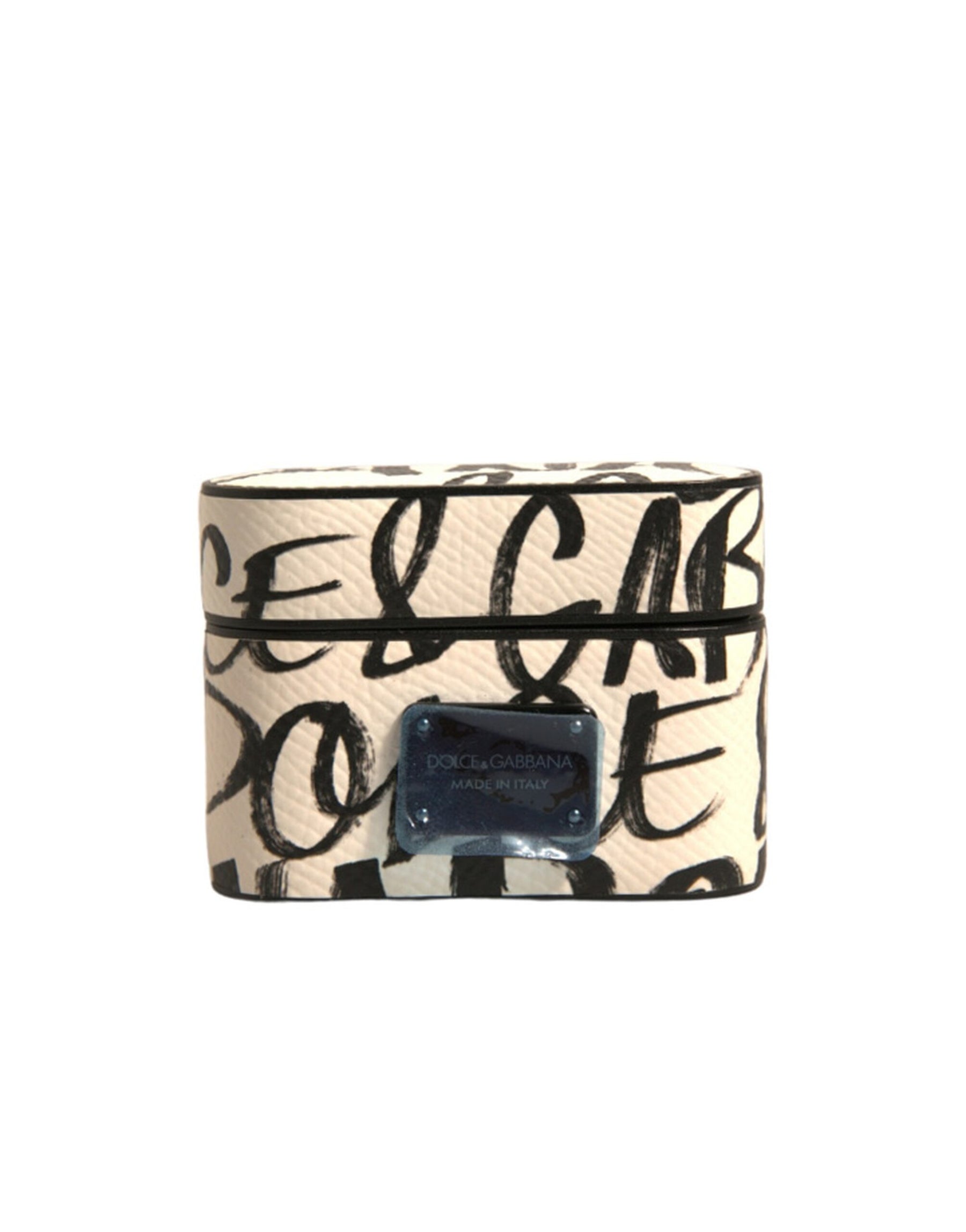 Dolce & Gabbana Black White Leather Scribble Embossed Logo Airpods Case | Regal Royce