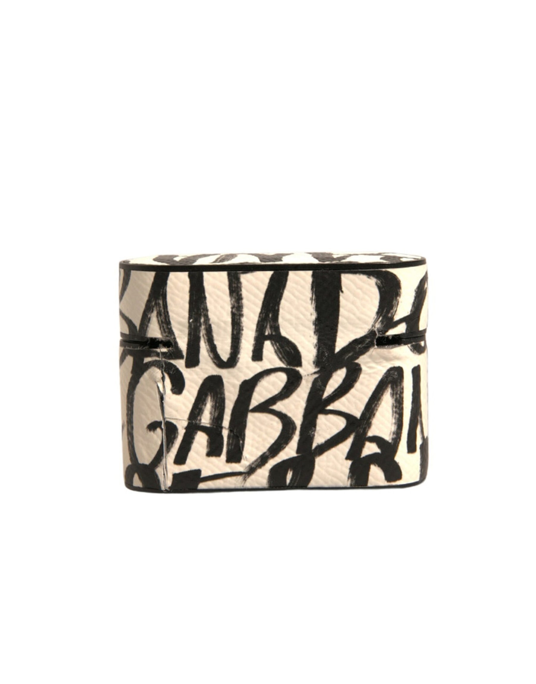 Dolce & Gabbana Black White Leather Scribble Embossed Logo Airpods Case | Regal Royce