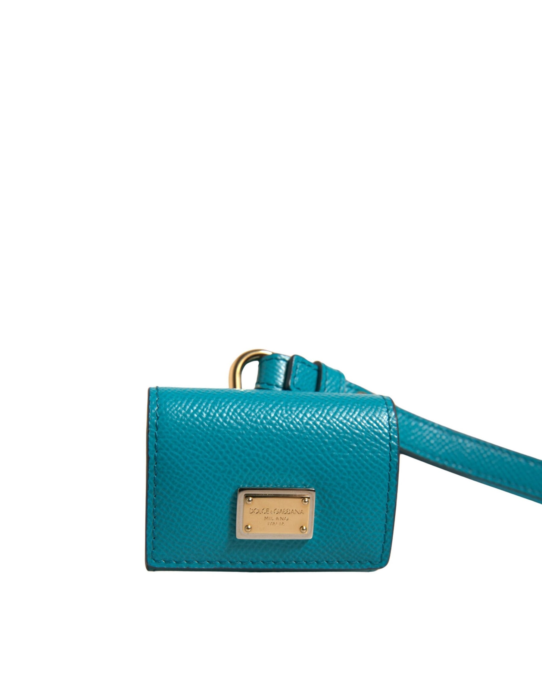 Dolce & Gabbana Green Logo Plaque Leather Gold Metal Strap Airpods Case | Regal Royce