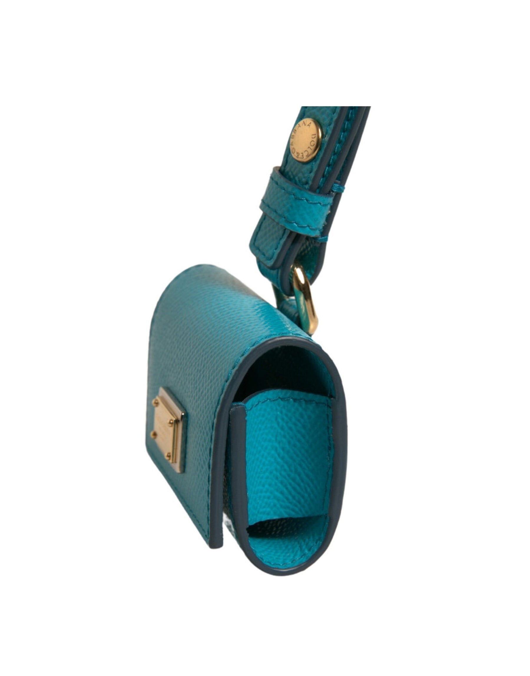 Dolce & Gabbana Green Logo Plaque Leather Gold Metal Strap Airpods Case | Regal Royce