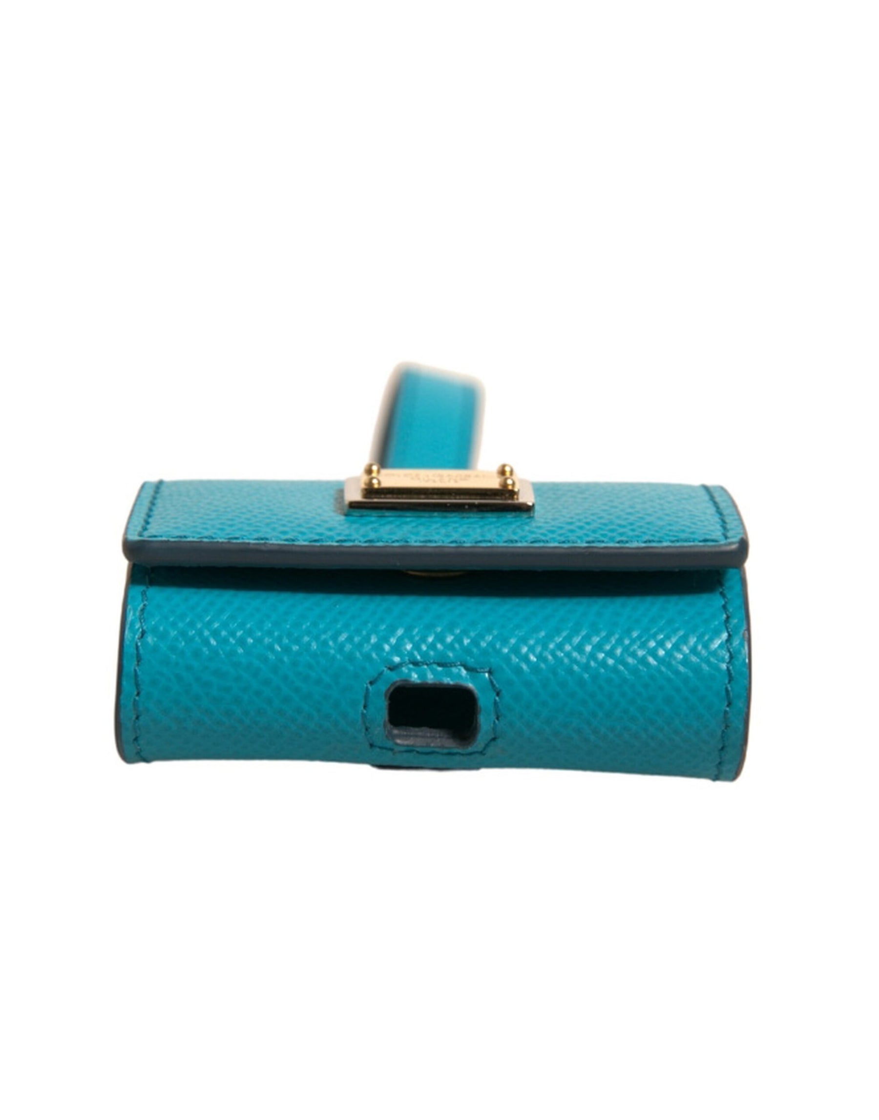 Dolce & Gabbana Green Logo Plaque Leather Gold Metal Strap Airpods Case | Regal Royce