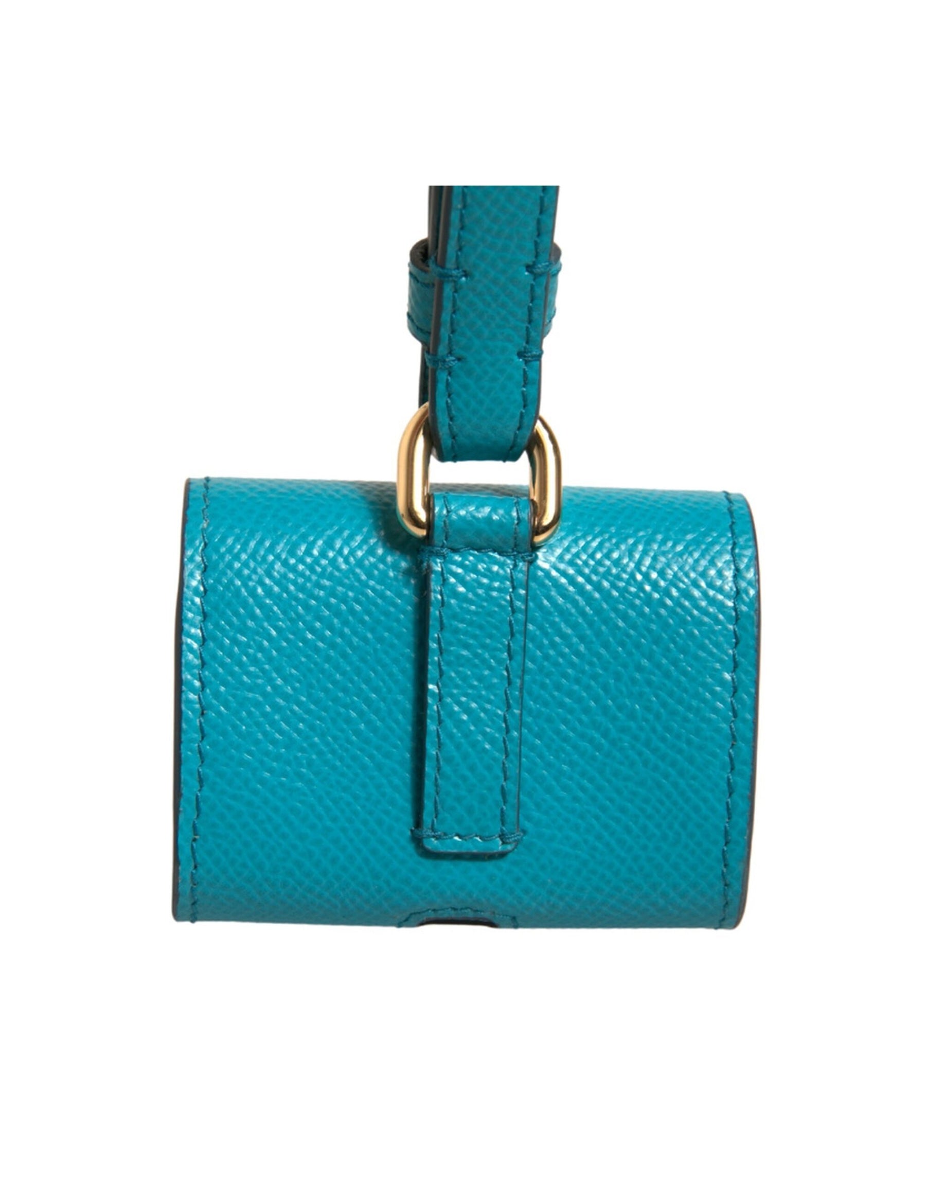 Dolce & Gabbana Green Logo Plaque Leather Gold Metal Strap Airpods Case | Regal Royce