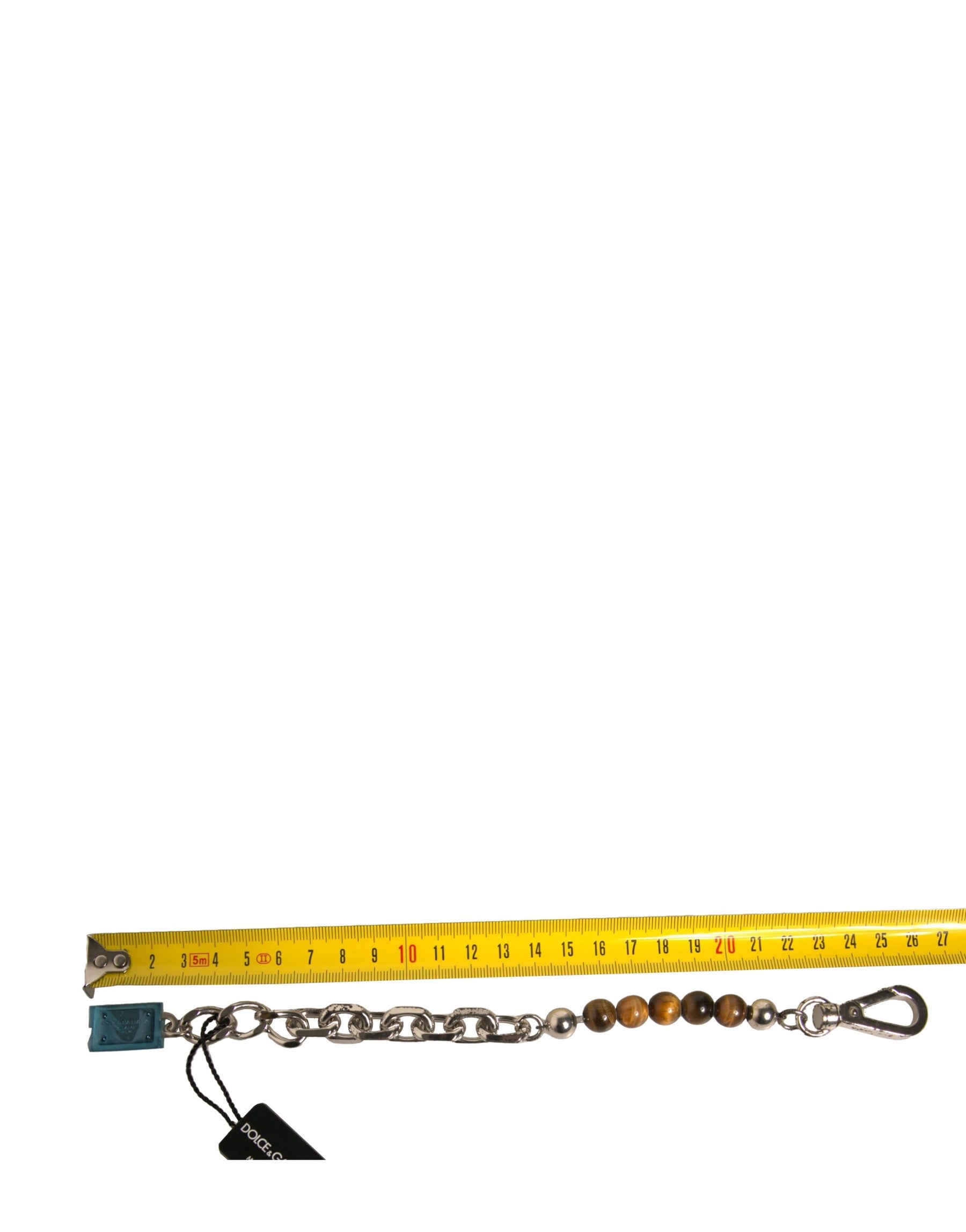 Dolce & Gabbana Silver Brass Chain Beaded Logo Plaque Keychain Keyring | Regal Royce