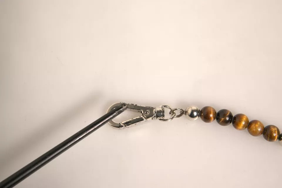 Dolce & Gabbana Silver Brass Chain Beaded Logo Plaque Keychain Keyring | Regal Royce