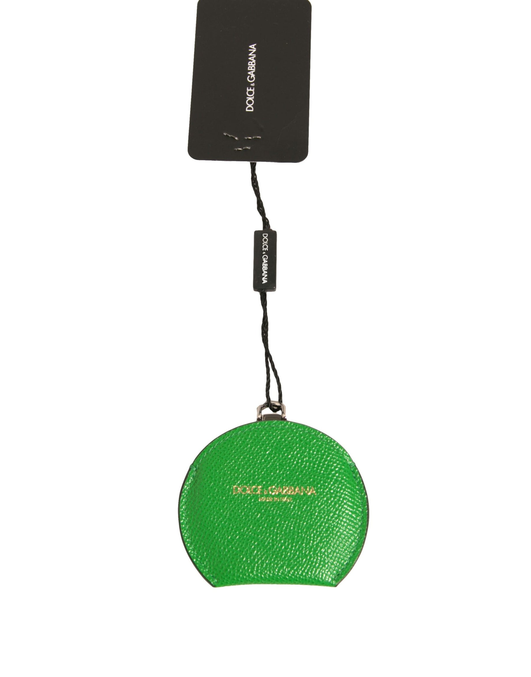 Dolce & Gabbana Green Calfskin Leather Round Logo Hand Mirror Holder | Regal Royce