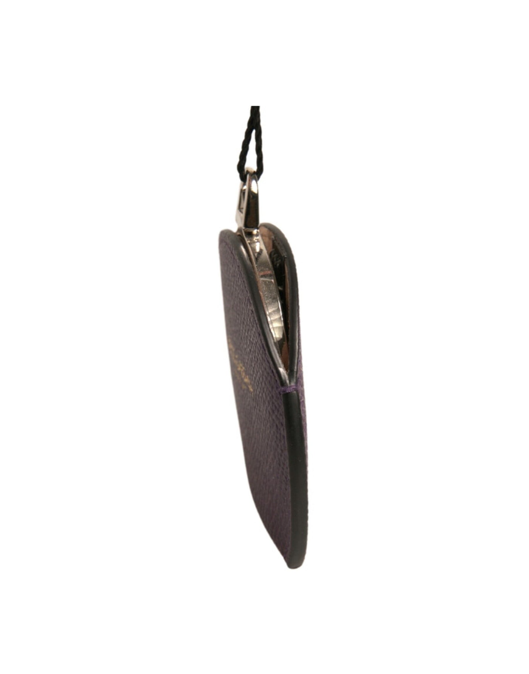 Dolce & Gabbana Purple Calfskin Leather Round Logo Hand Mirror Holder | Regal Royce