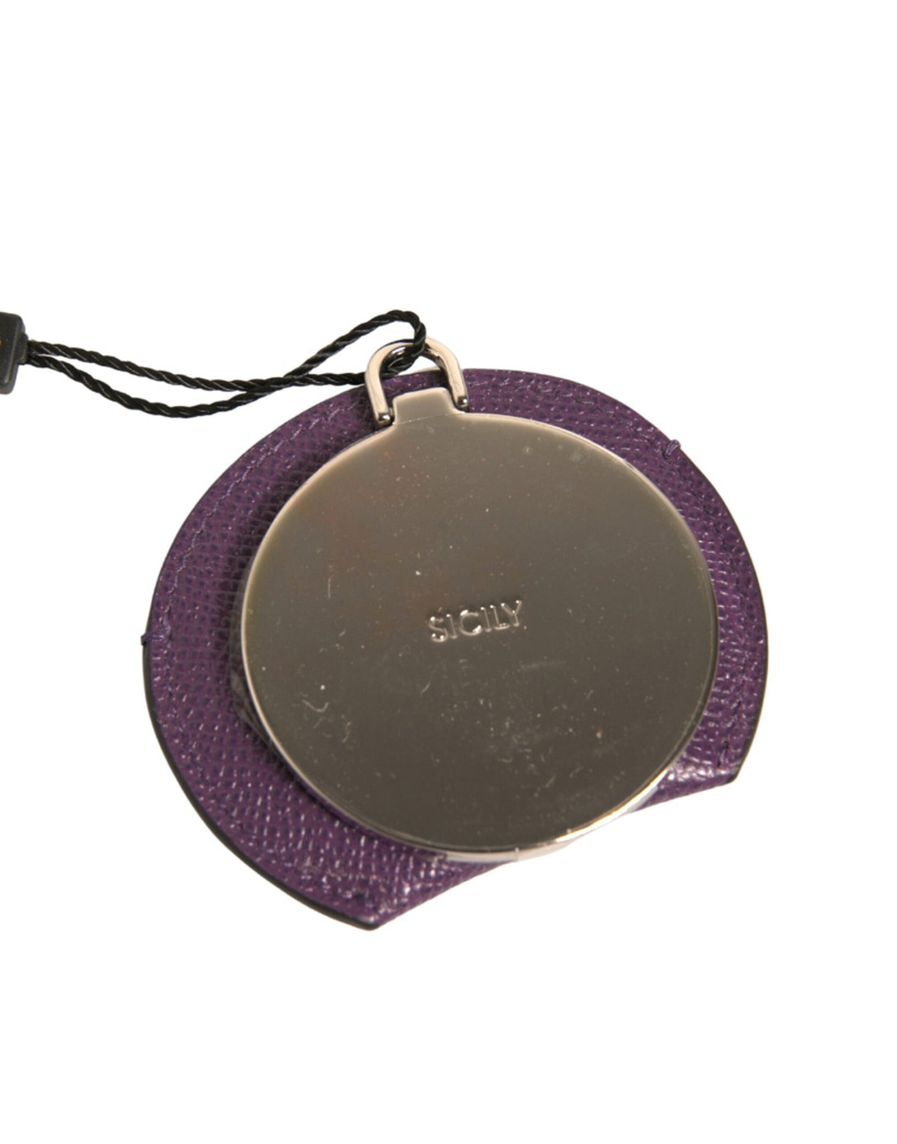 Dolce & Gabbana Purple Calfskin Leather Round Logo Hand Mirror Holder | Regal Royce